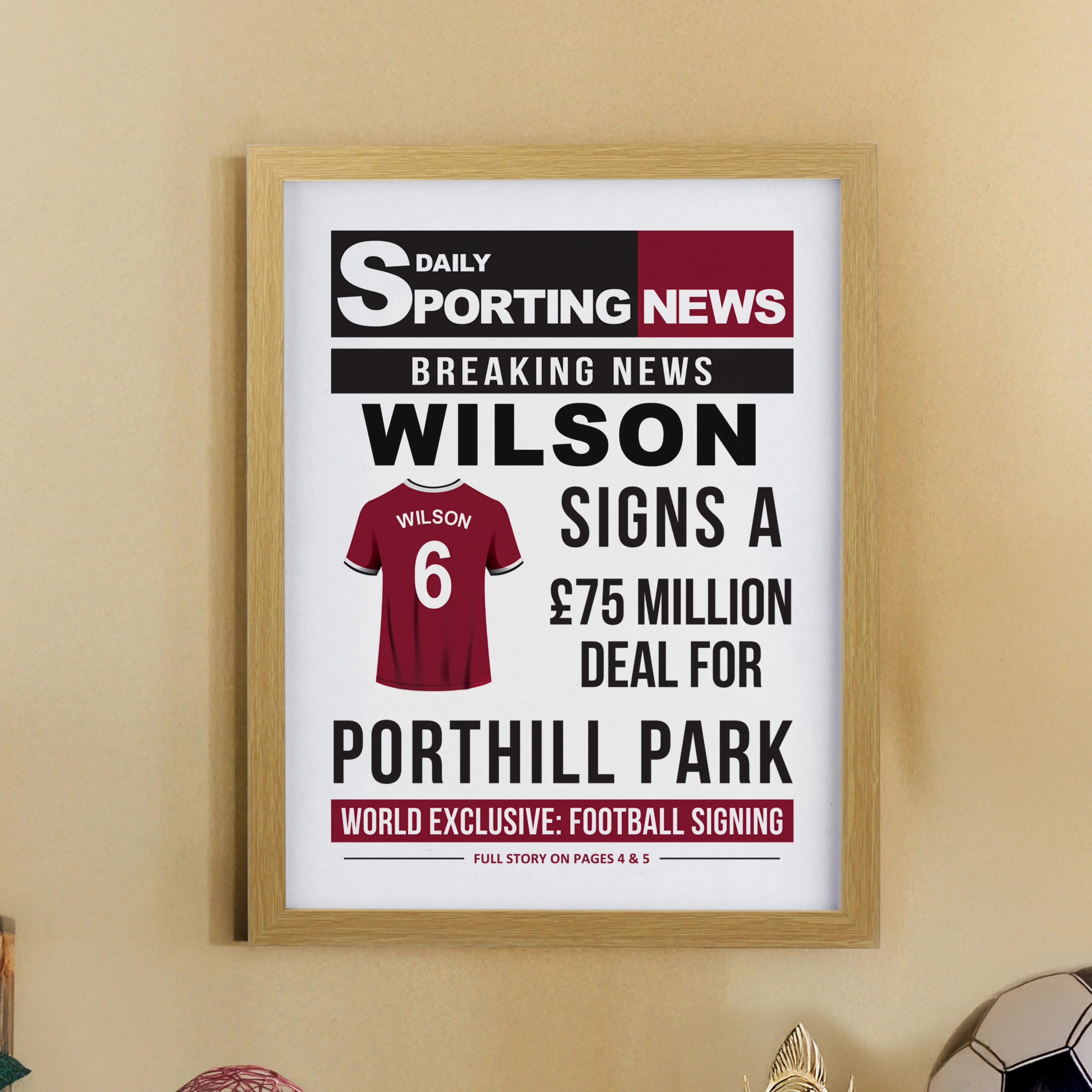 Personalised Football News Oak Poster Frame - Image 6