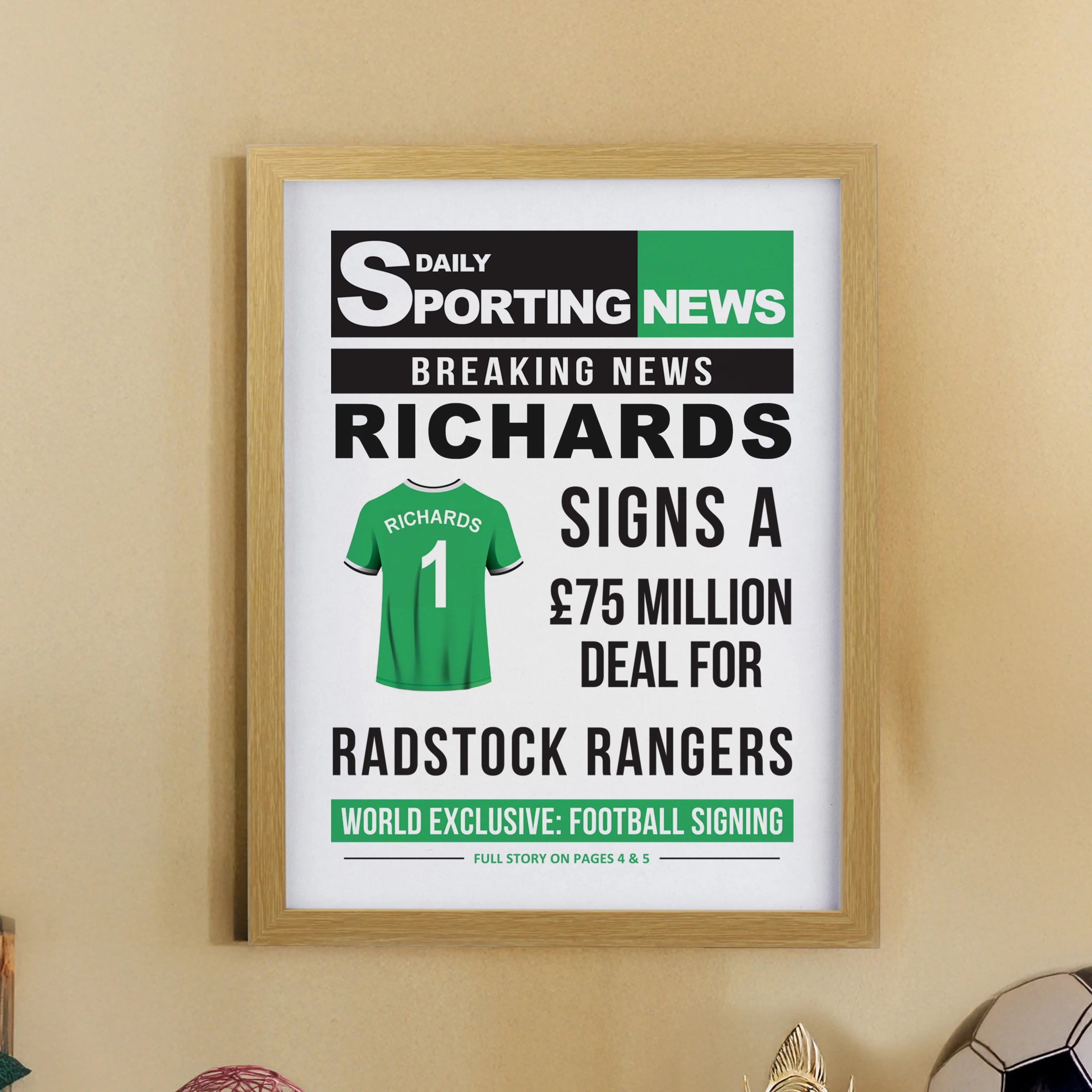 Personalised Football News Oak Poster Frame - Image 8