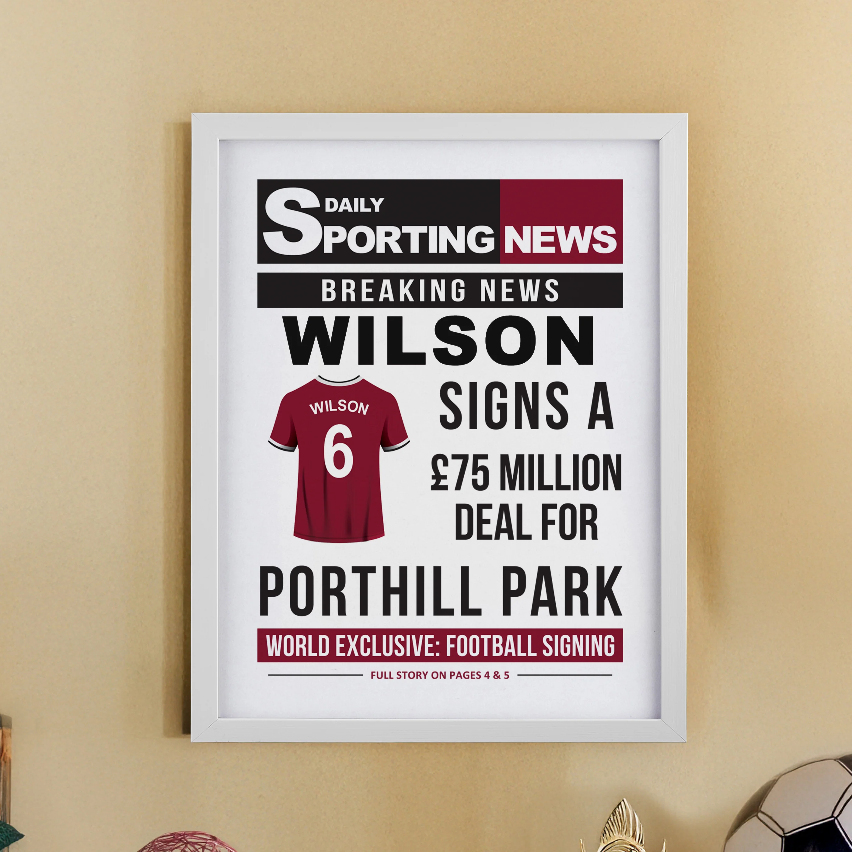 Personalised Football News White Poster Frame - Image 7