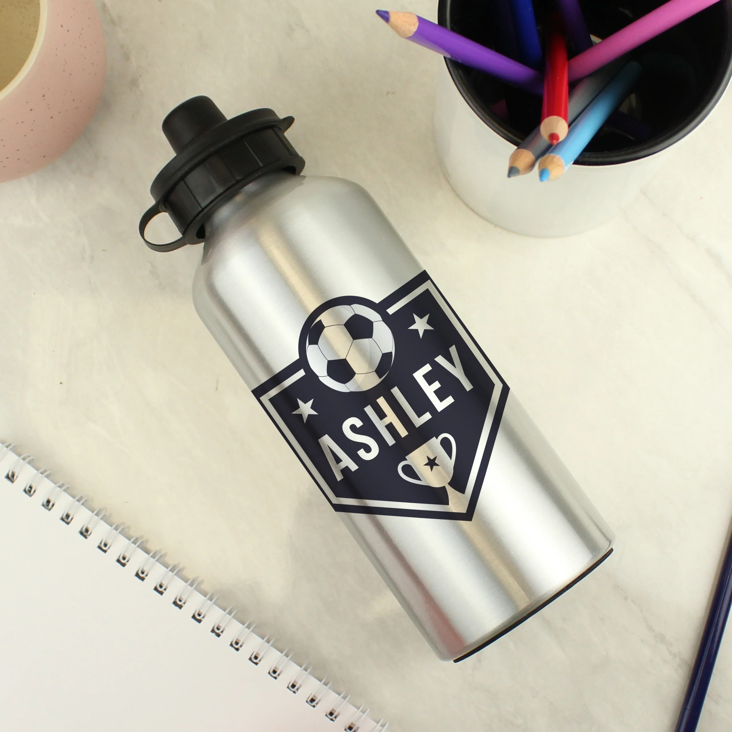 Personalised Football Silver Drinks Bottle - Image 3