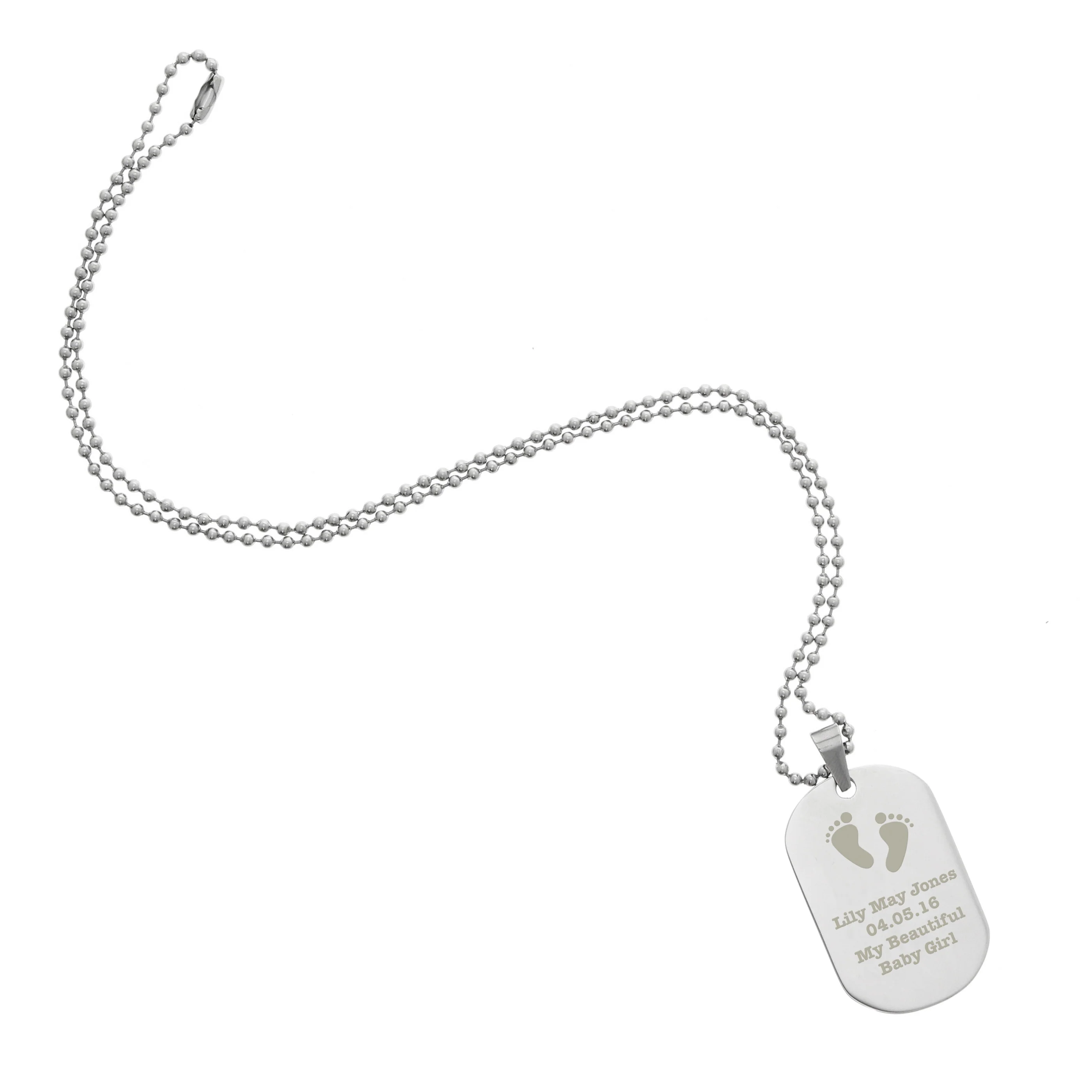 Personalised Footprints Stainless Steel Dog Tag Necklace - Image 2