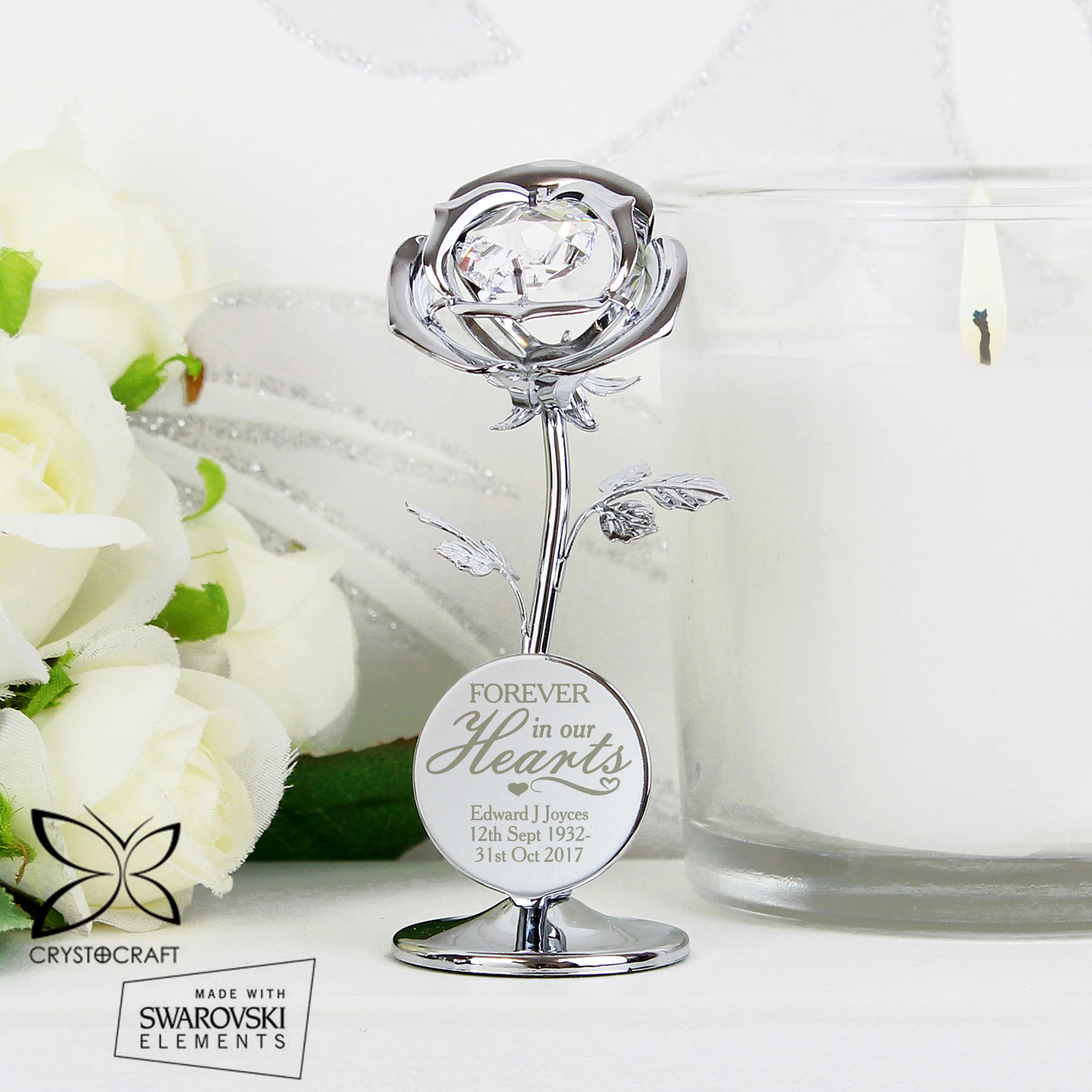 Personalised Forever in Our Hearts Crystocraft Rose Ornament - Image 7