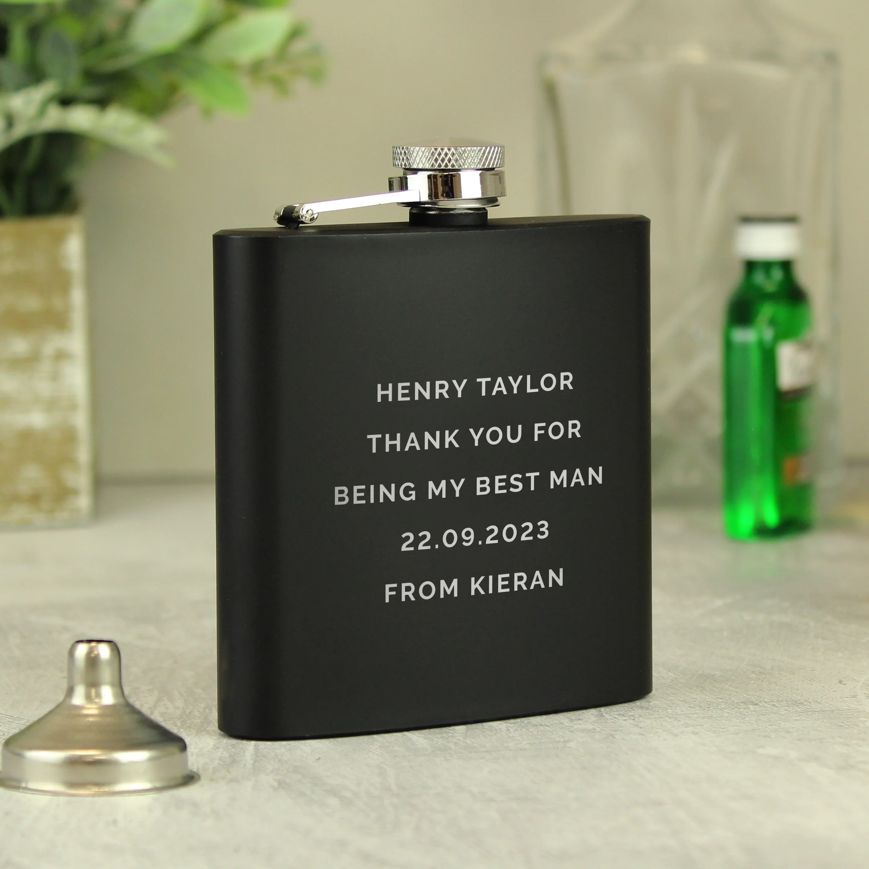 Personalised Free Text Black Hip Flask - Image 2