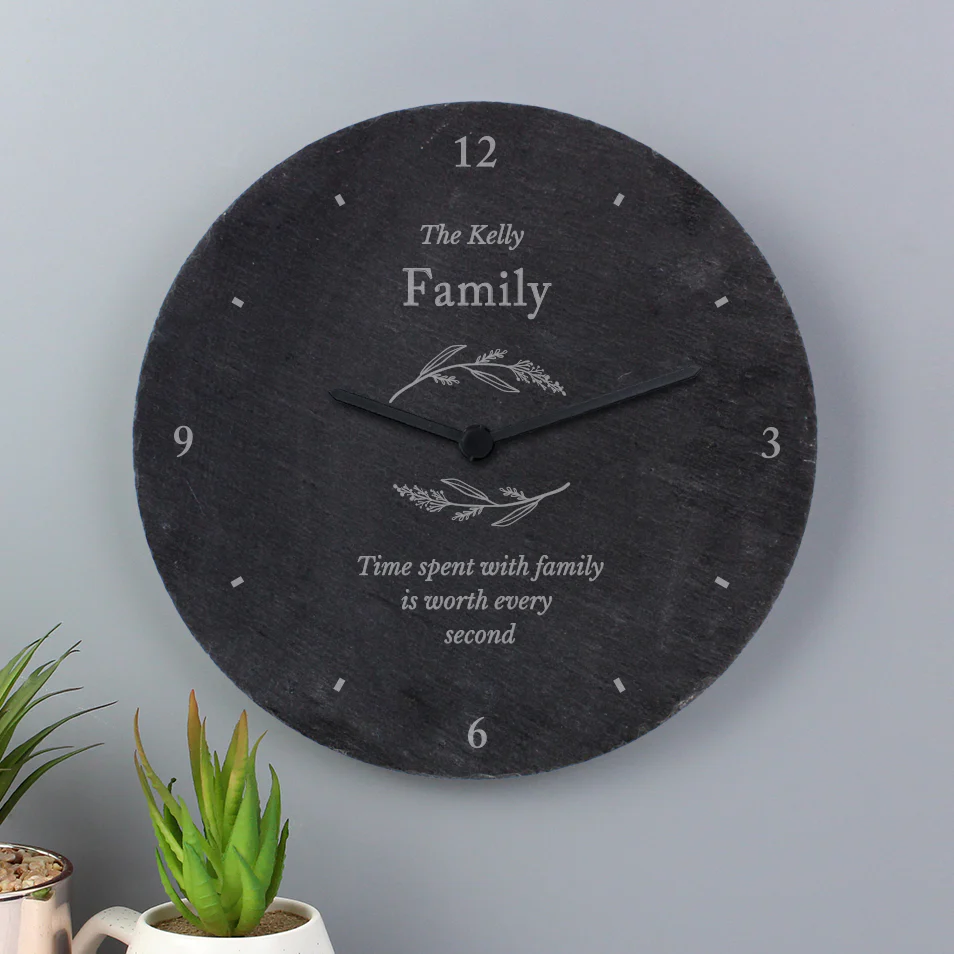 Personalised Free Text Botanical Slate Clock - Image 2