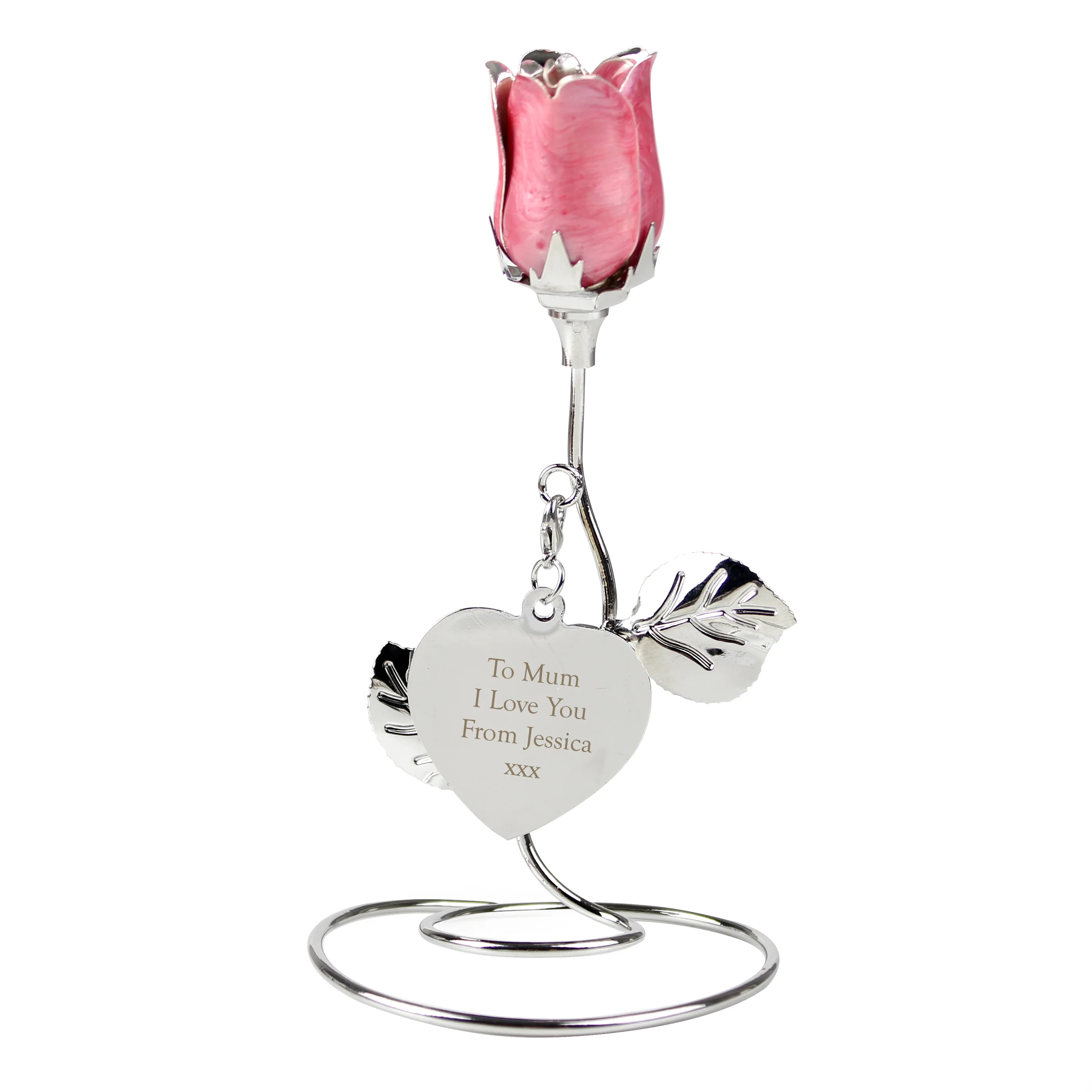 Personalised Free Text Pink Rose Bud Ornament - Image 2