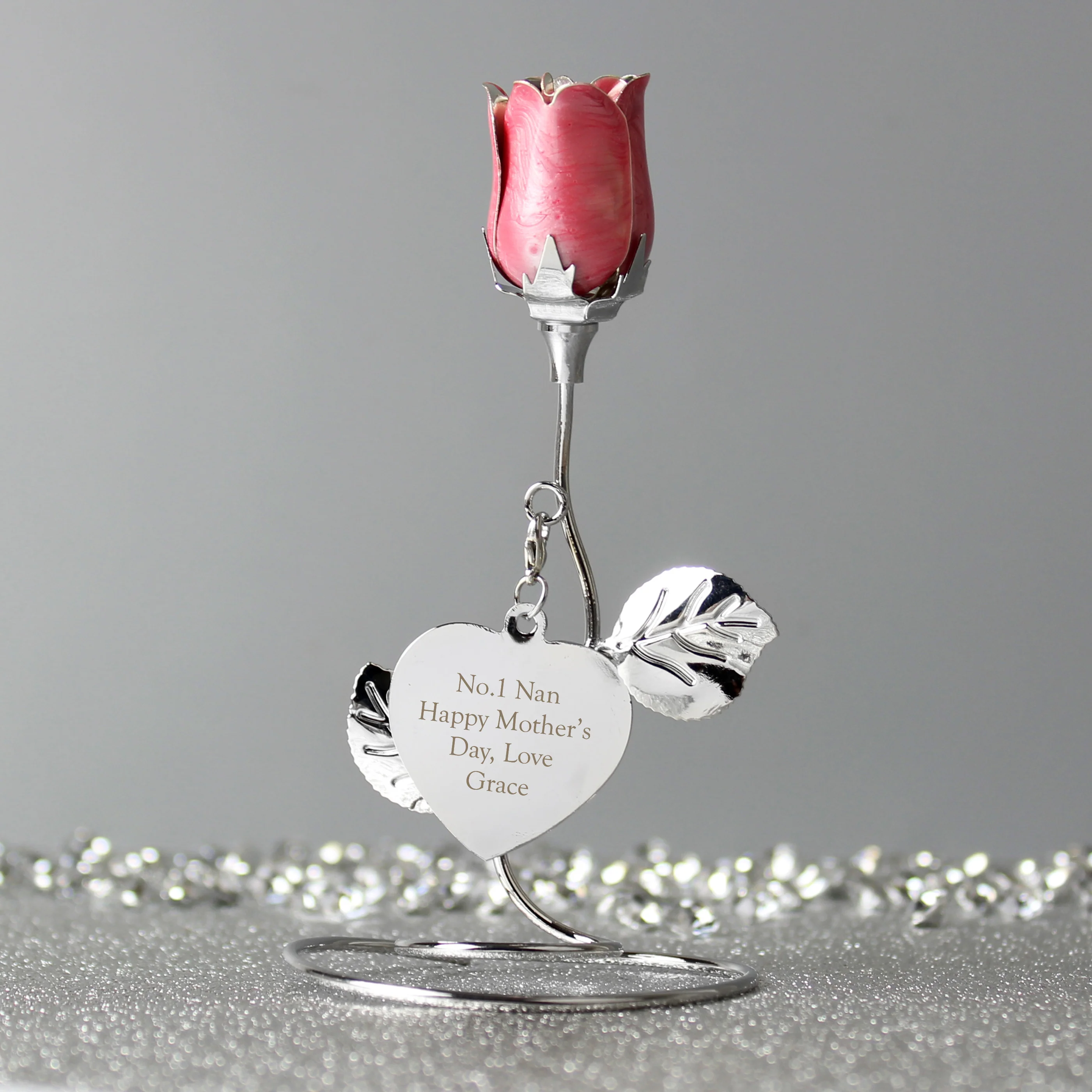Personalised Free Text Pink Rose Bud Ornament - Image 3