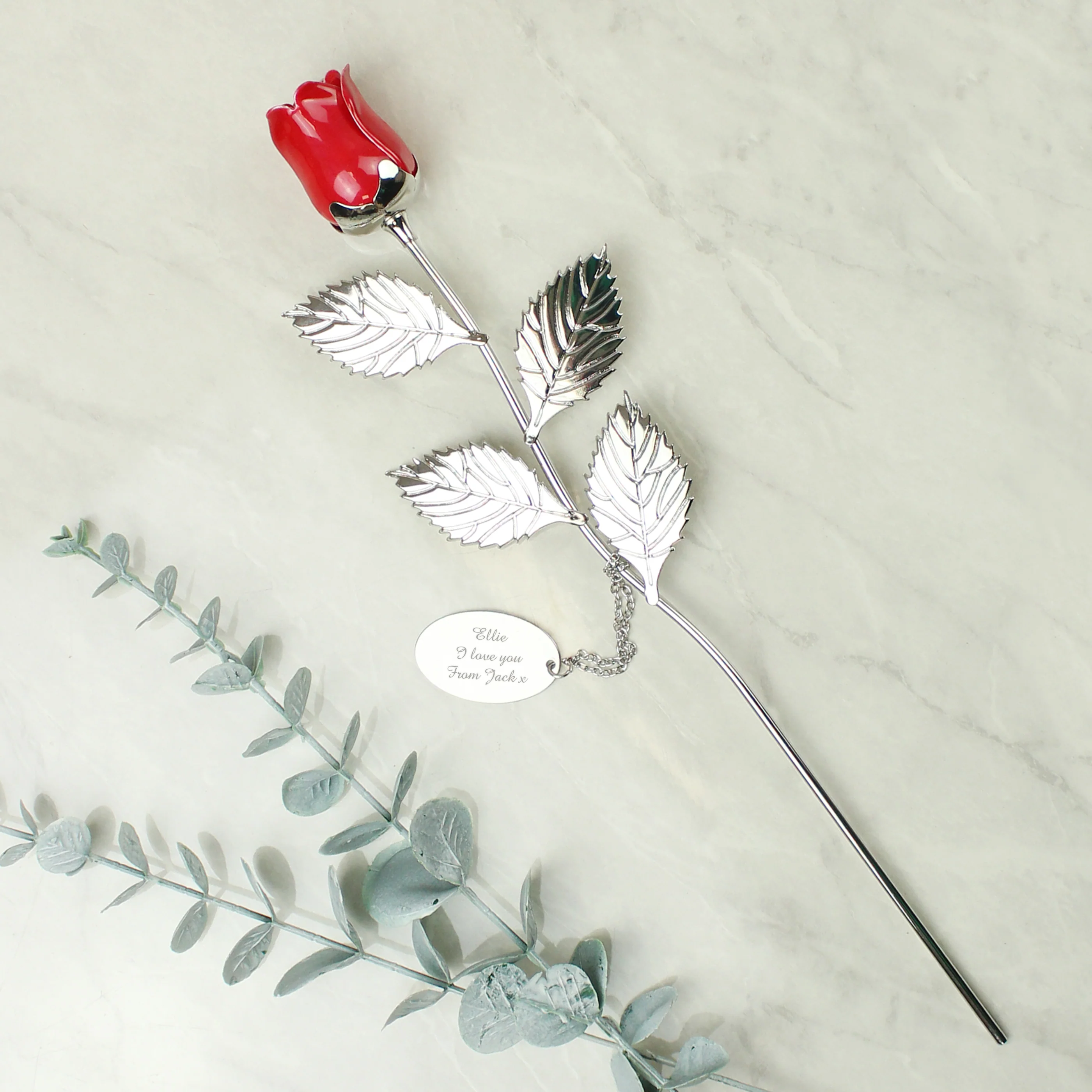 Personalised Free Text Silver Plated Red Rose - Image 2