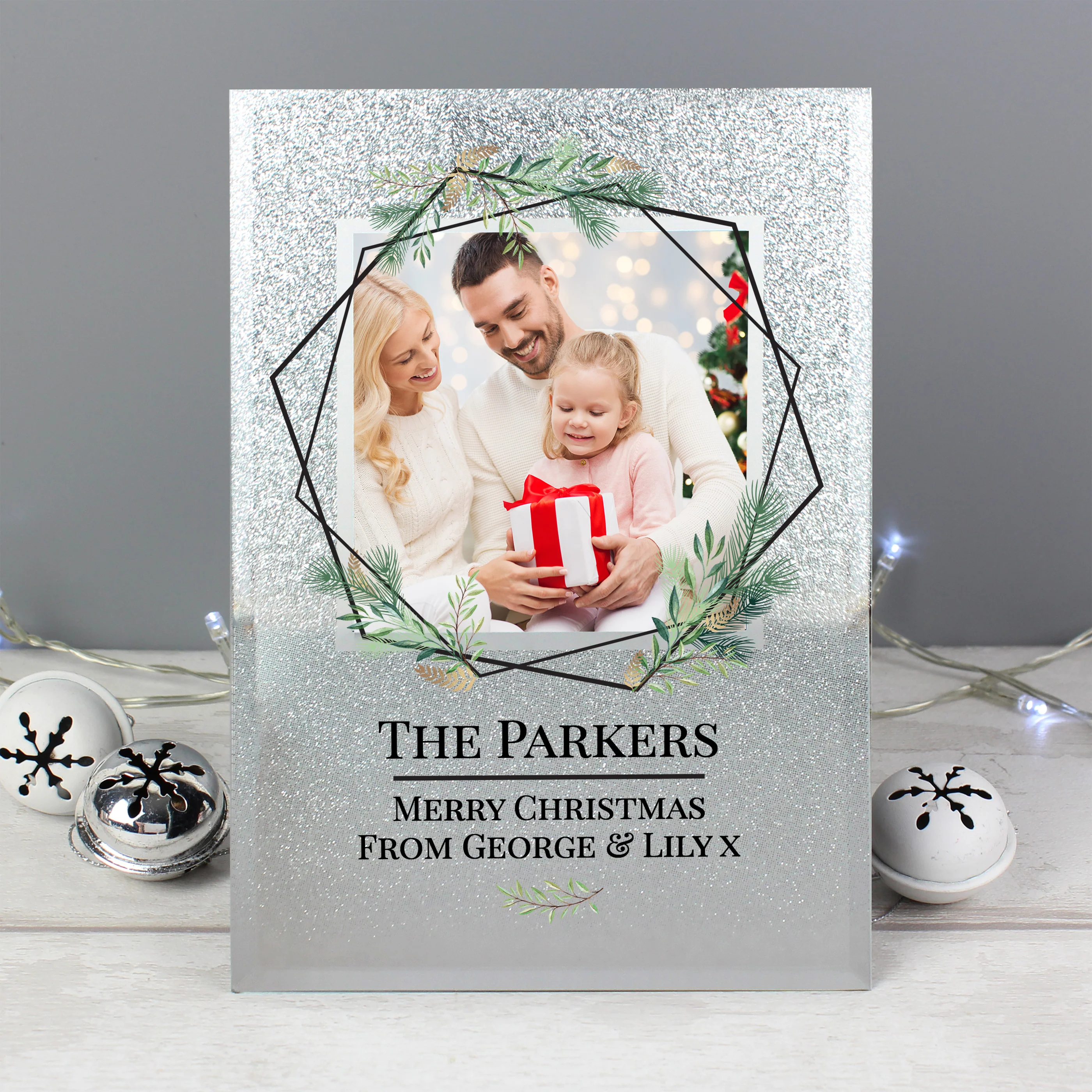Personalised Geo Leaves 4x4 Glitter Glass Photo Frame - Image 3