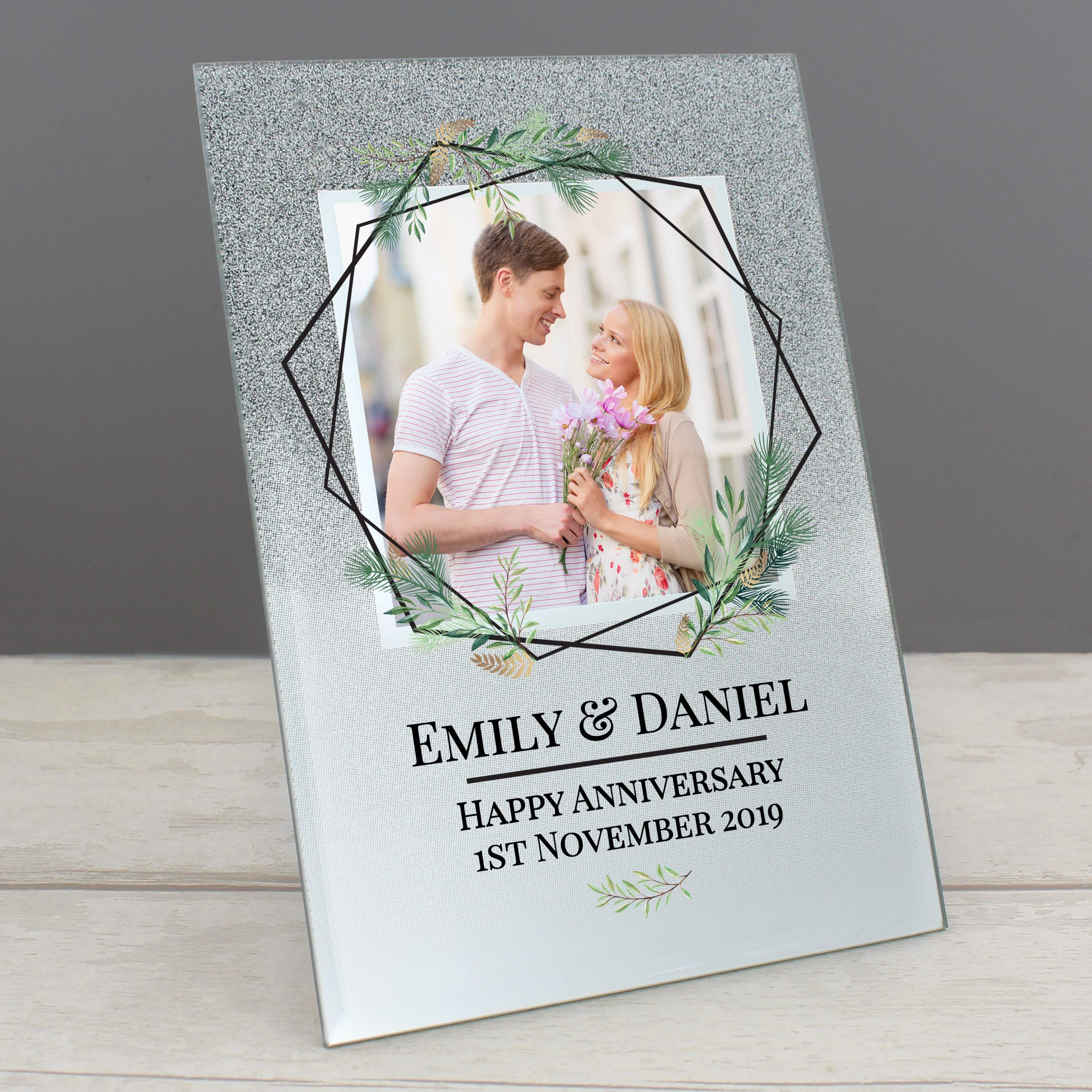 Personalised Geo Leaves 4x4 Glitter Glass Photo Frame - Image 6