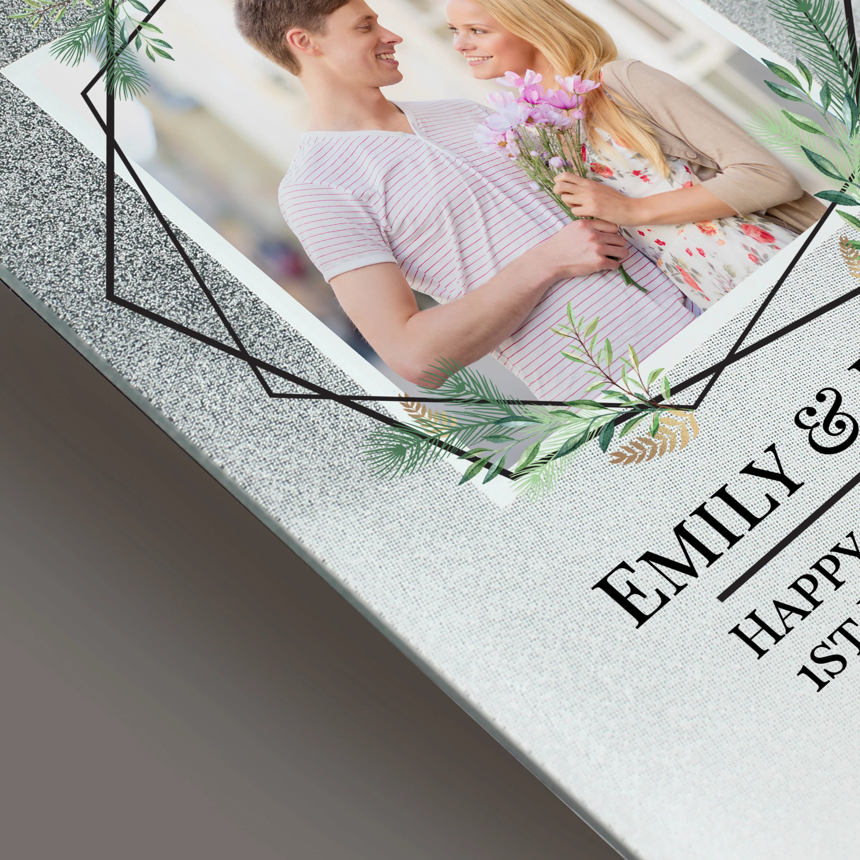 Personalised Geo Leaves 4x4 Glitter Glass Photo Frame - Image 7
