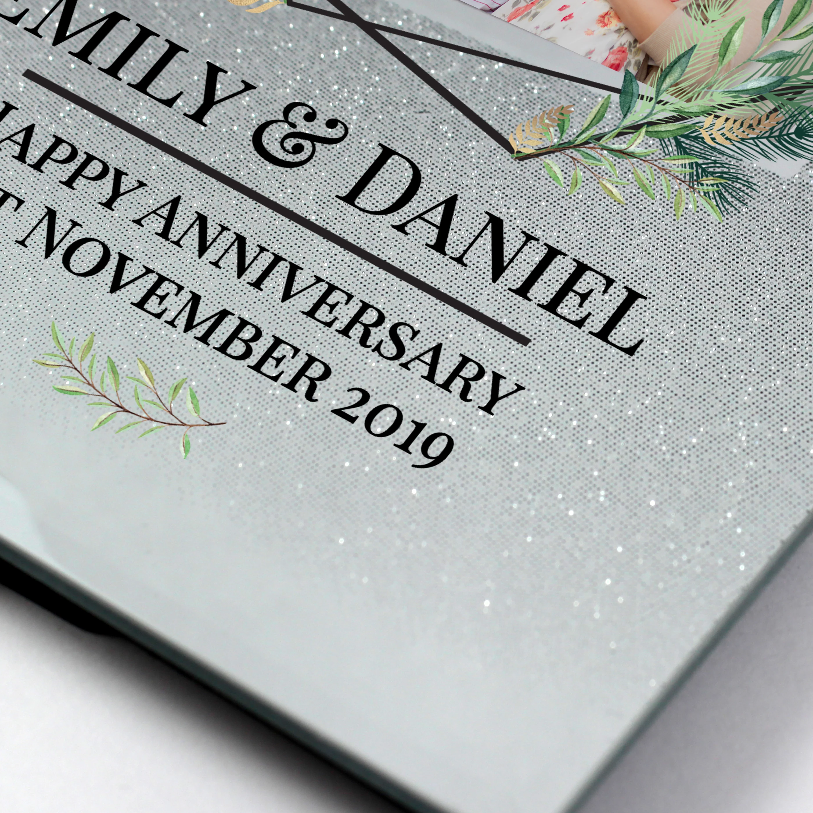 Personalised Geo Leaves 4x4 Glitter Glass Photo Frame - Image 8