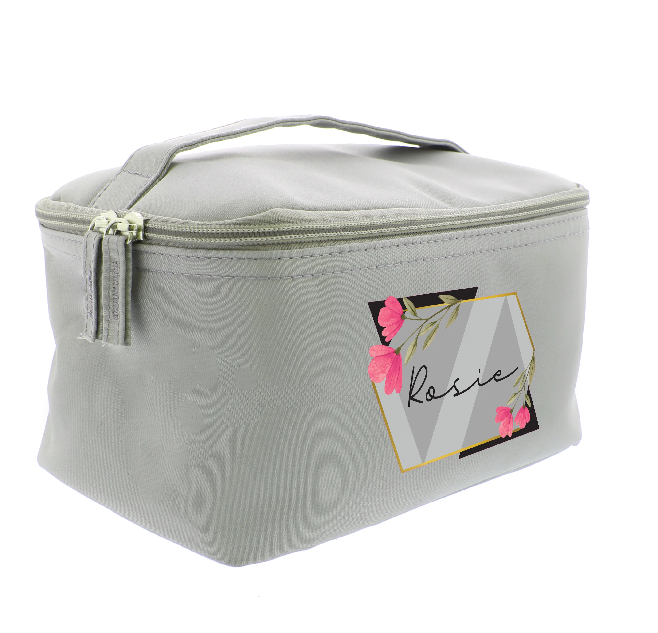 Personalised Geometric Floral Grey Toiletry Bag - Image 5