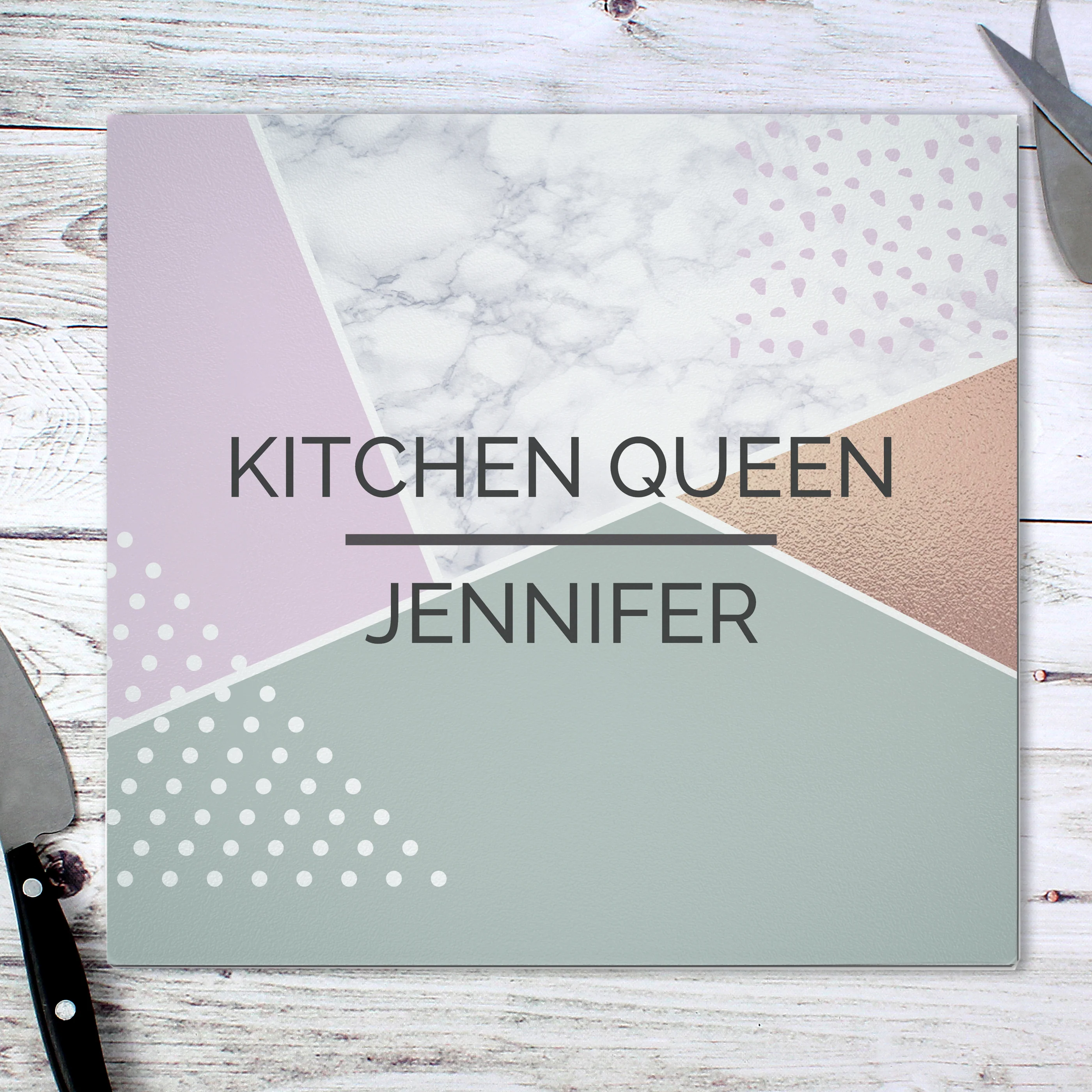 Personalised Geometric Glass Chopping Board/Worktop Saver - Image 4