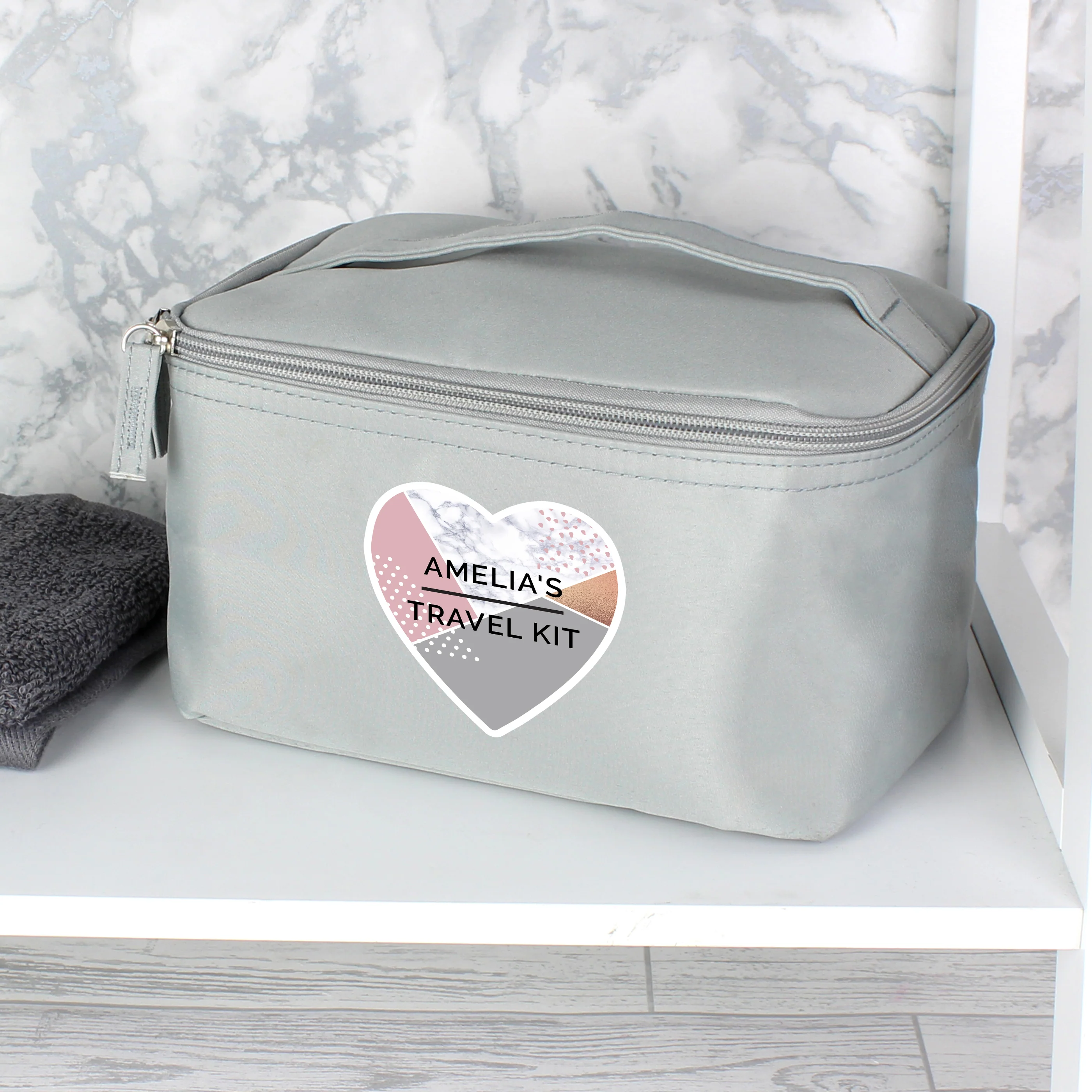 Personalised Geometric Grey Toiletry Bag - Image 5
