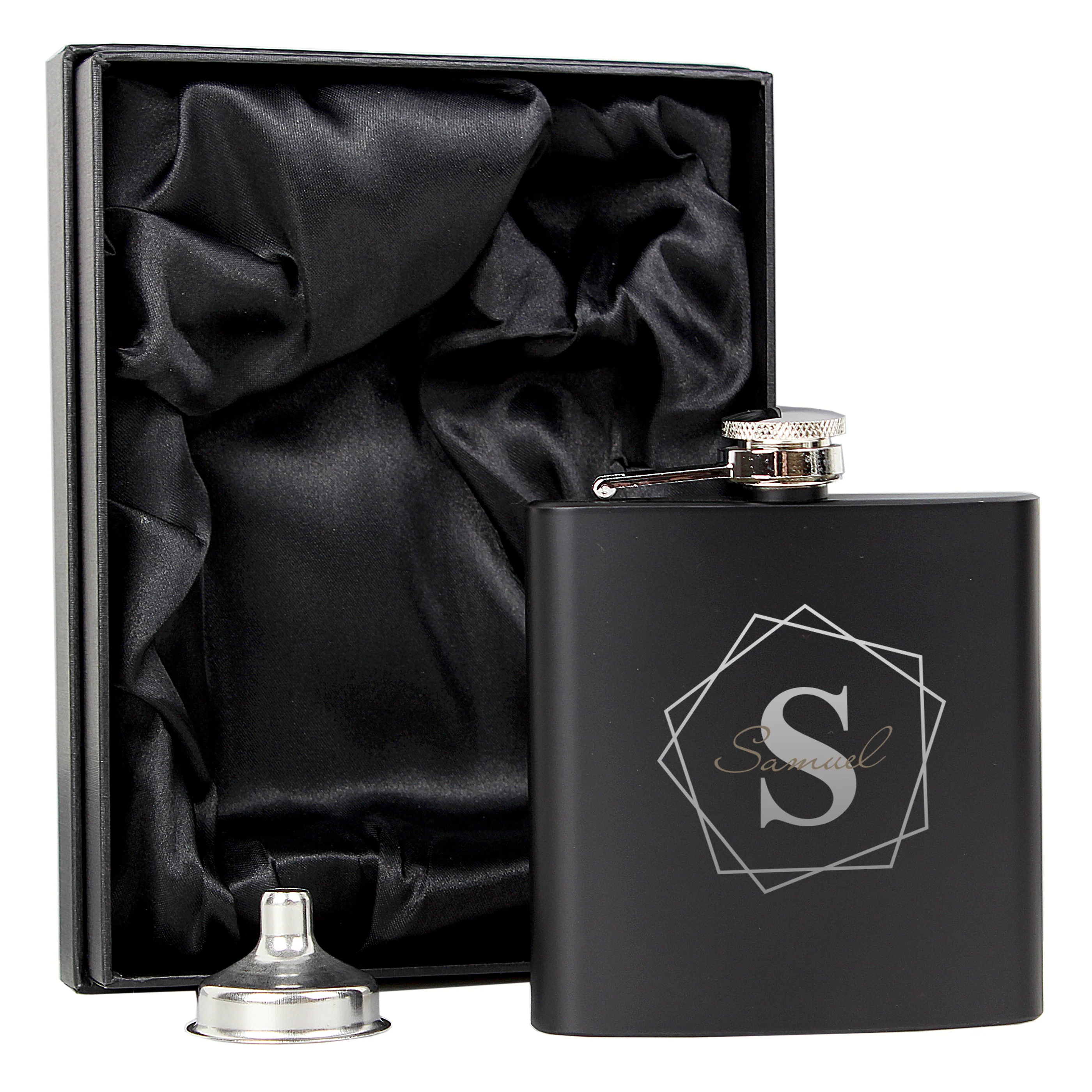 Personalised Geometric Initial Black Hip Flask - Image 11