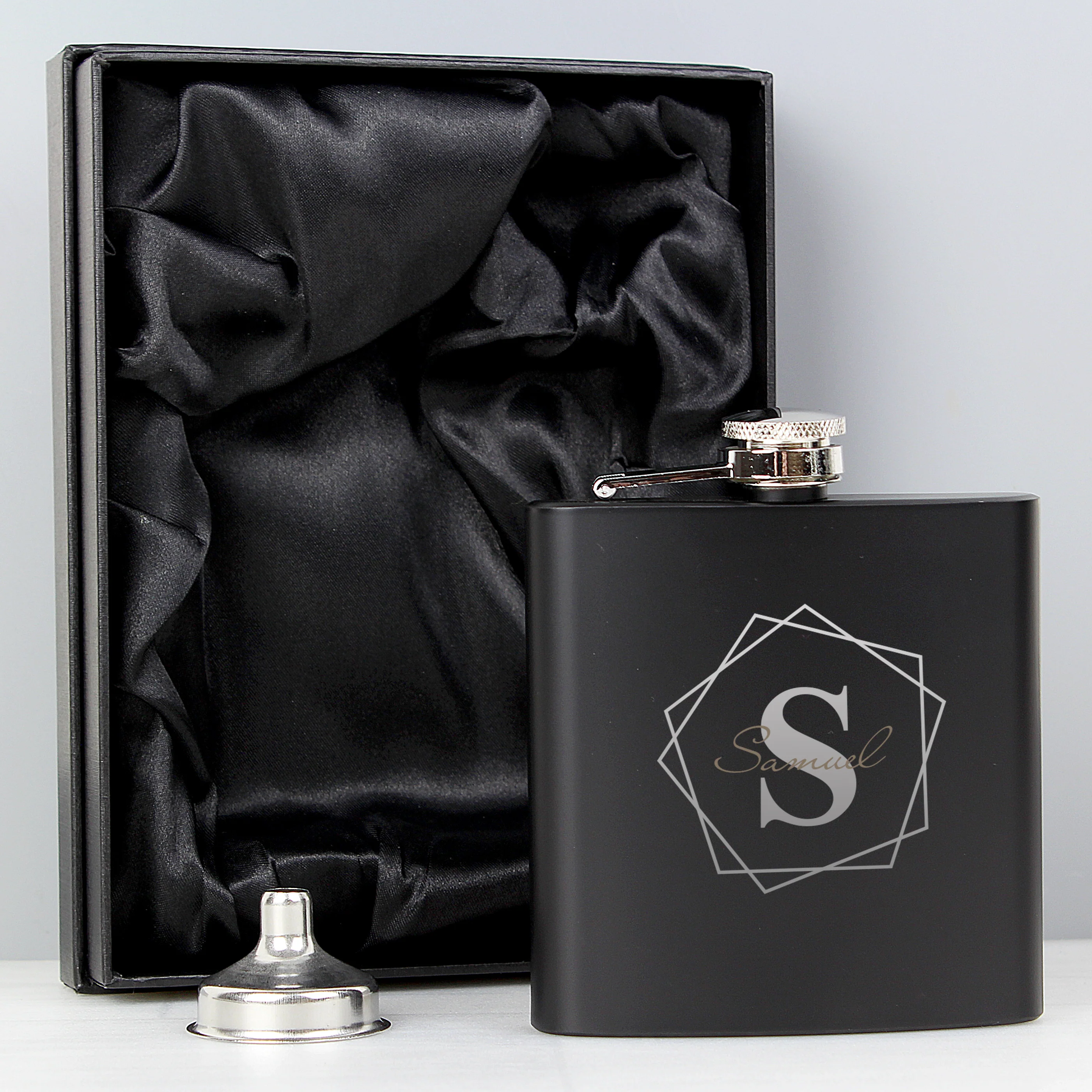 Personalised Geometric Initial Black Hip Flask - Image 12