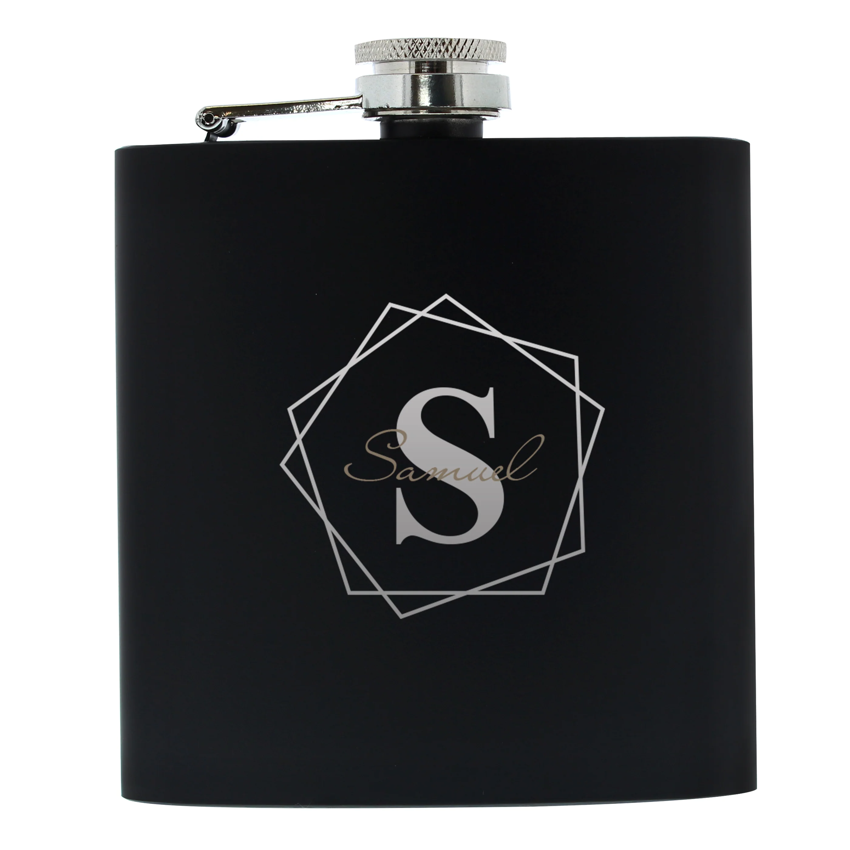 Personalised Geometric Initial Black Hip Flask - Image 2