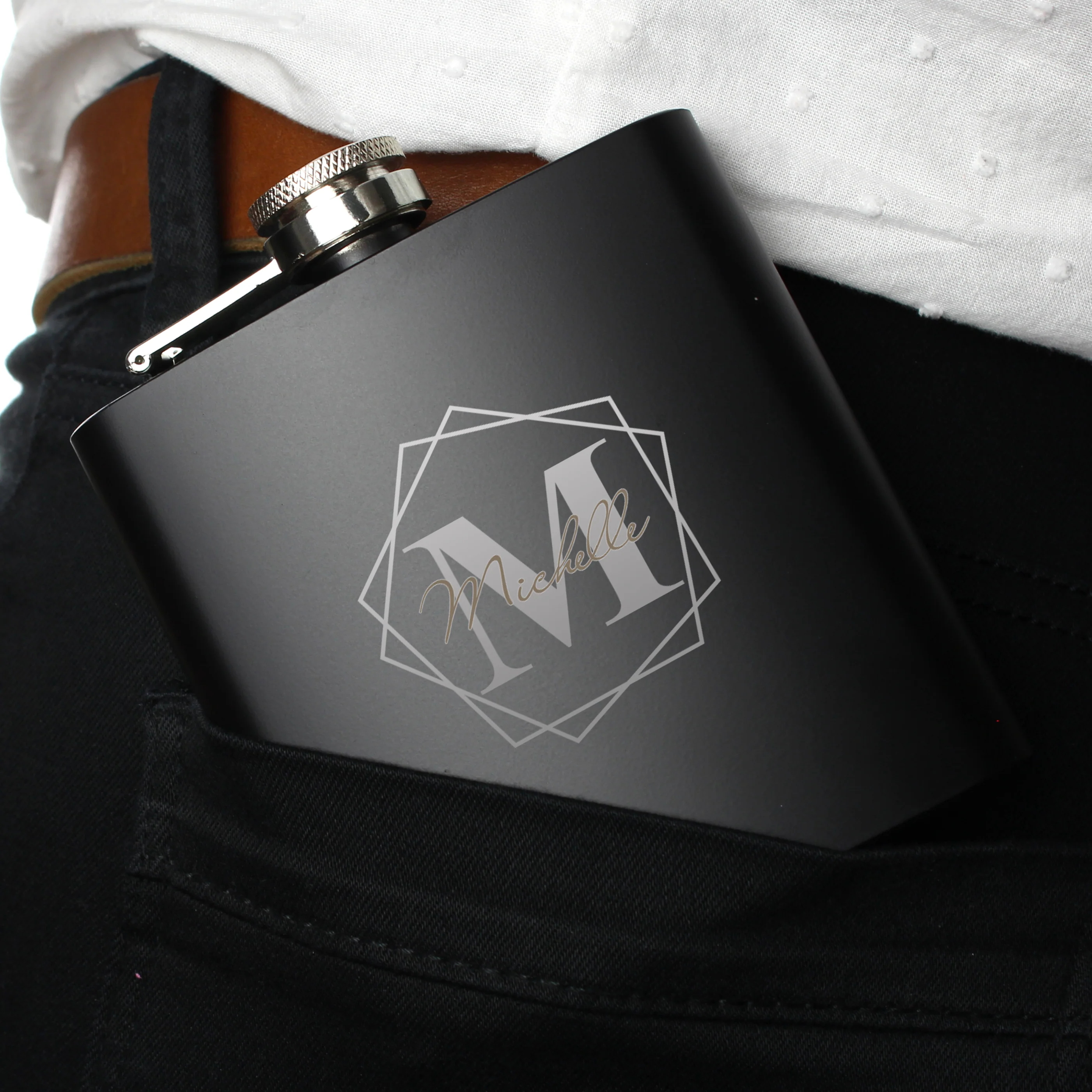 Personalised Geometric Initial Black Hip Flask - Image 4