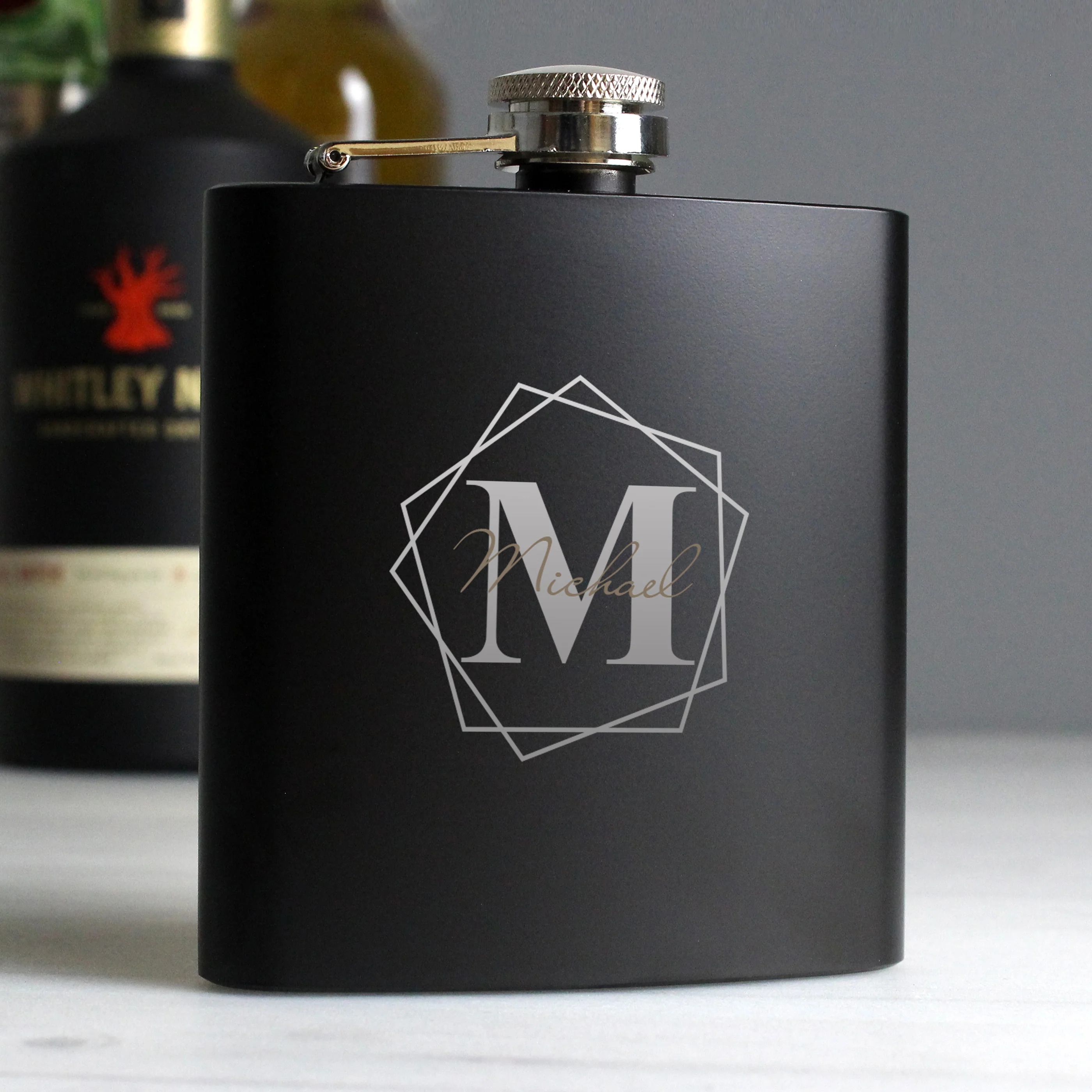 Personalised Geometric Initial Black Hip Flask - Image 9
