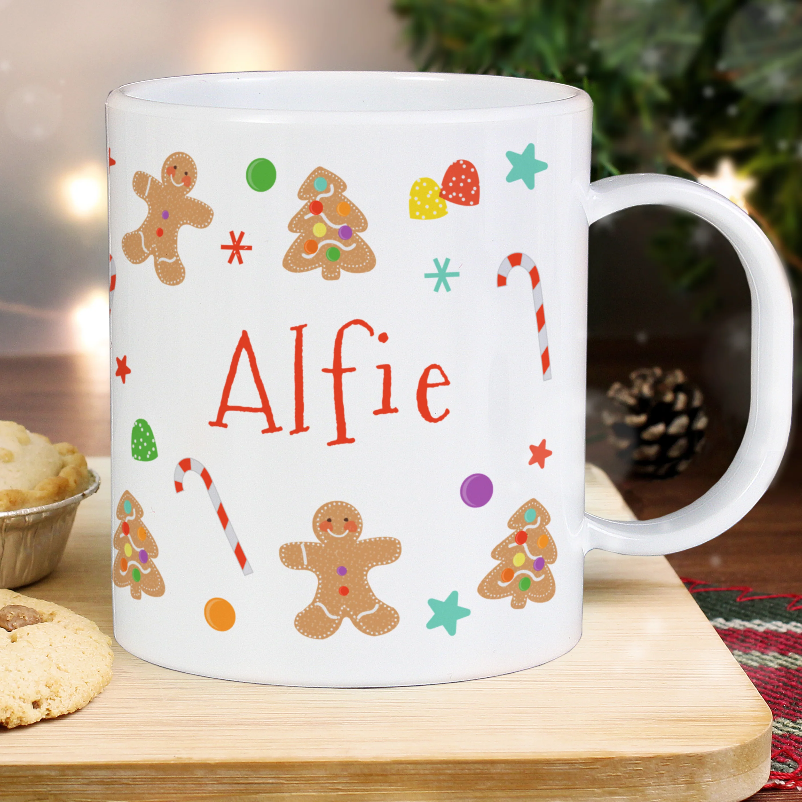 Personalised Gingerbread Pattern Plastic Mug - Image 2