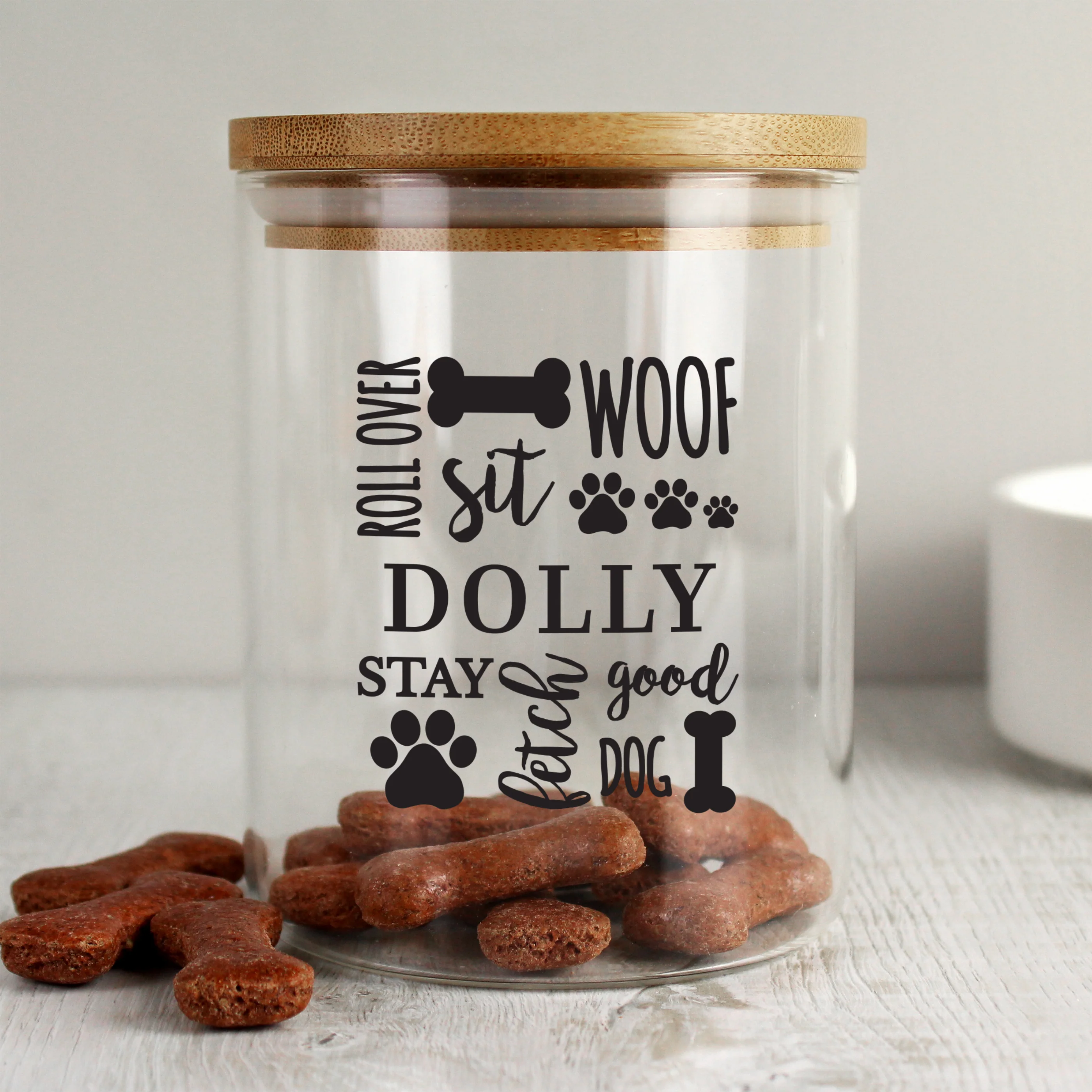 Personalised Glass Dog Treat Jar with Bamboo Lid - Image 3