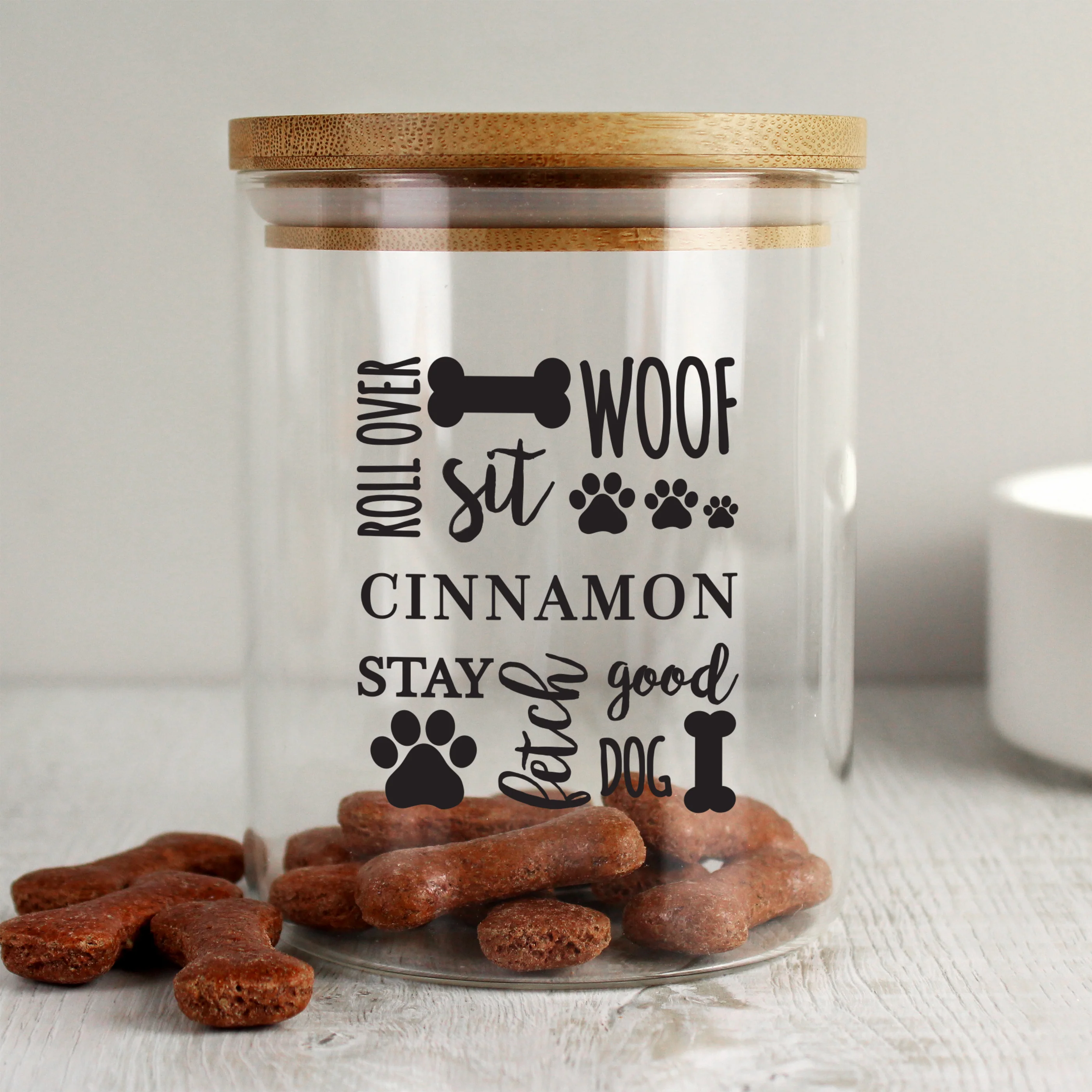 Personalised Glass Dog Treat Jar with Bamboo Lid - Image 4