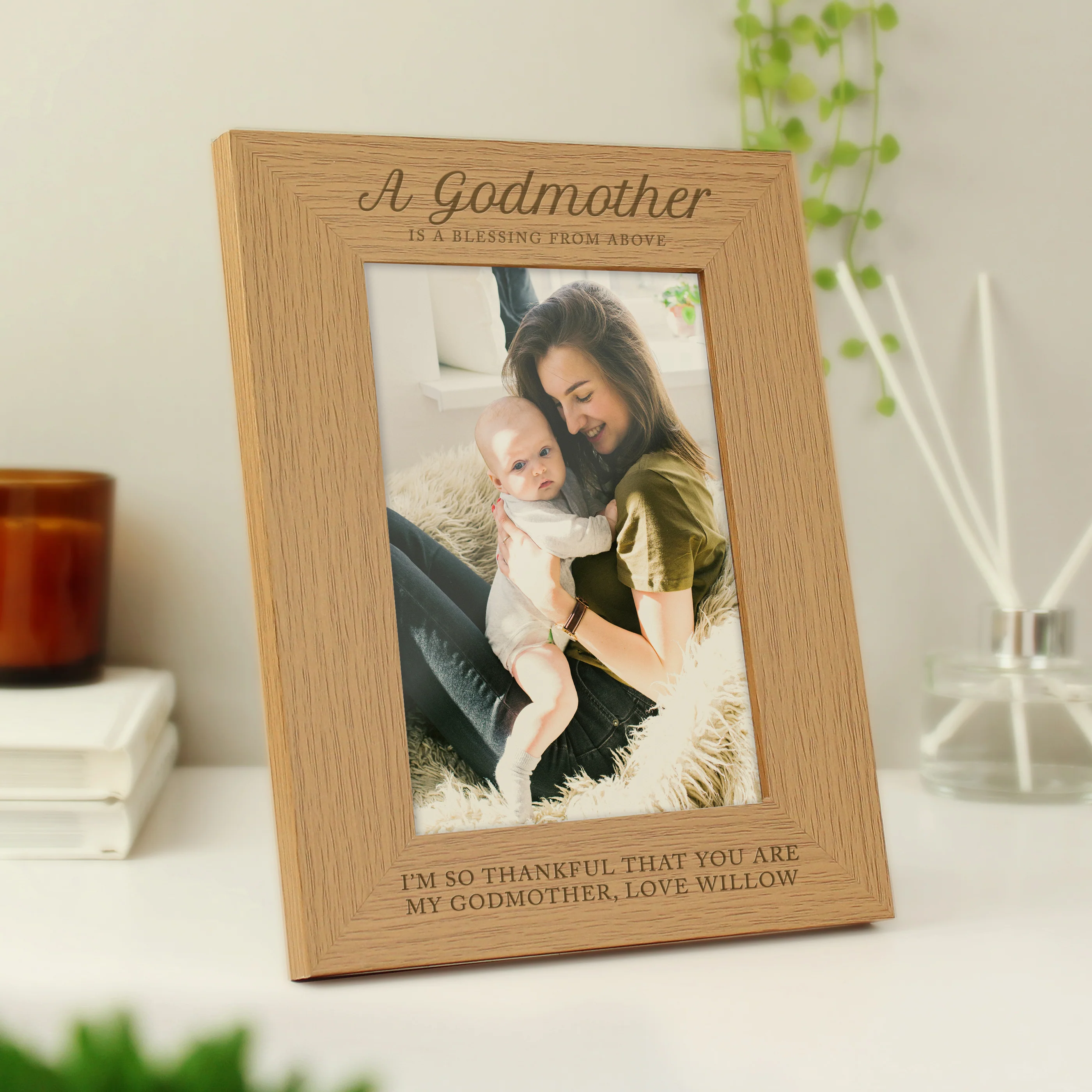Personalised Godmother 5x7 Oak Finish Photo Frame - Image 3