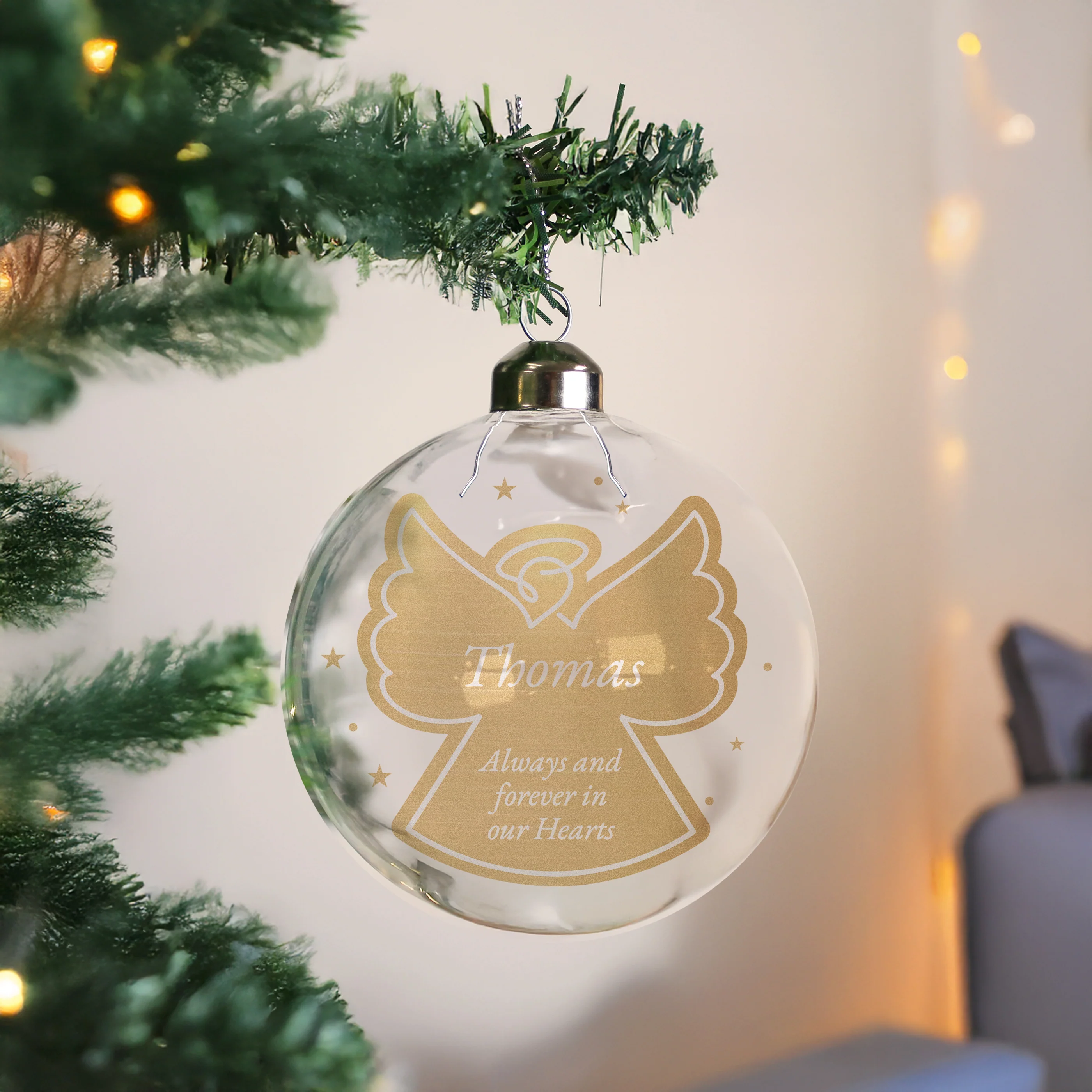 Personalised Gold Angel Name Only Glass Bauble - Image 3