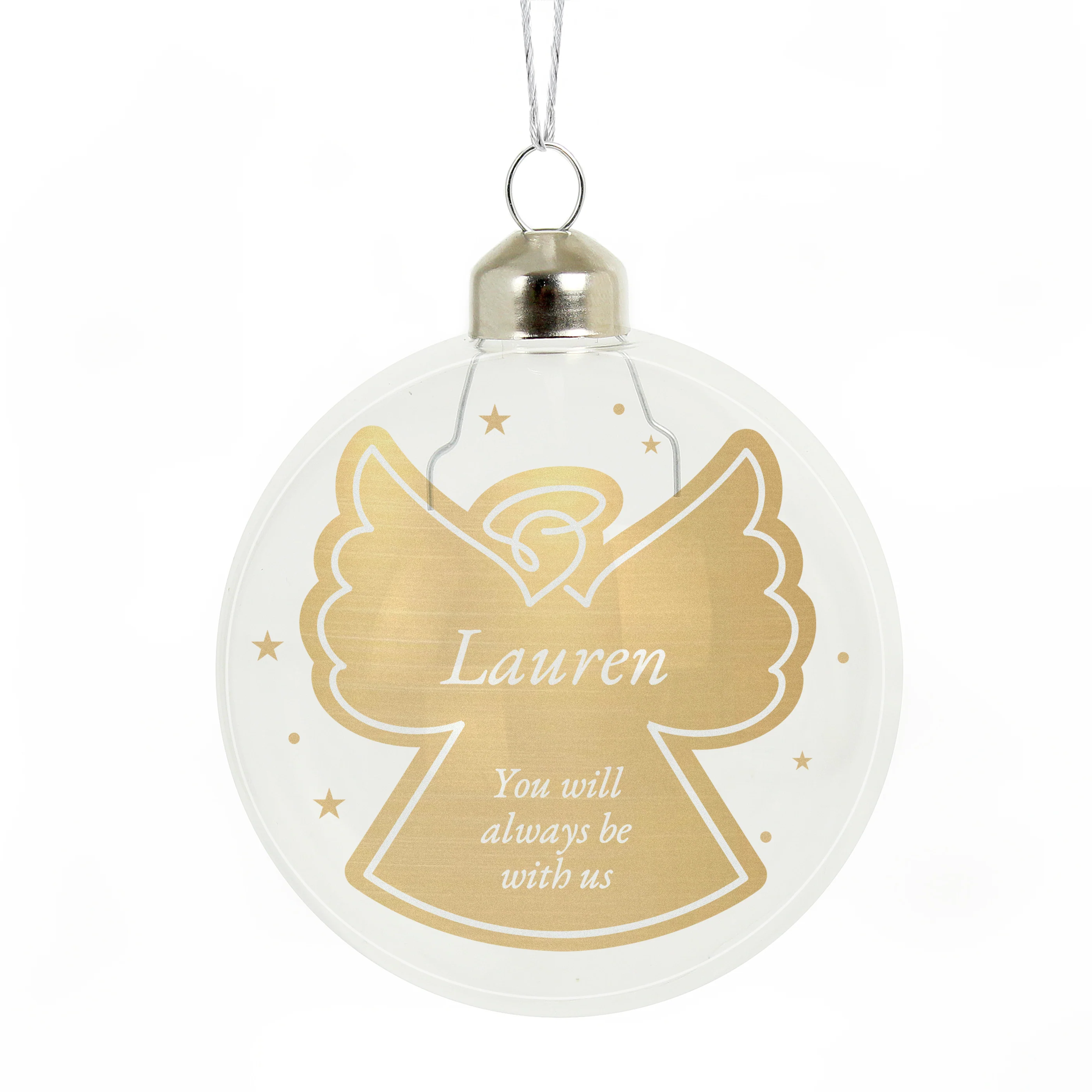 Personalised Gold Angel Name Only Glass Bauble - Image 4