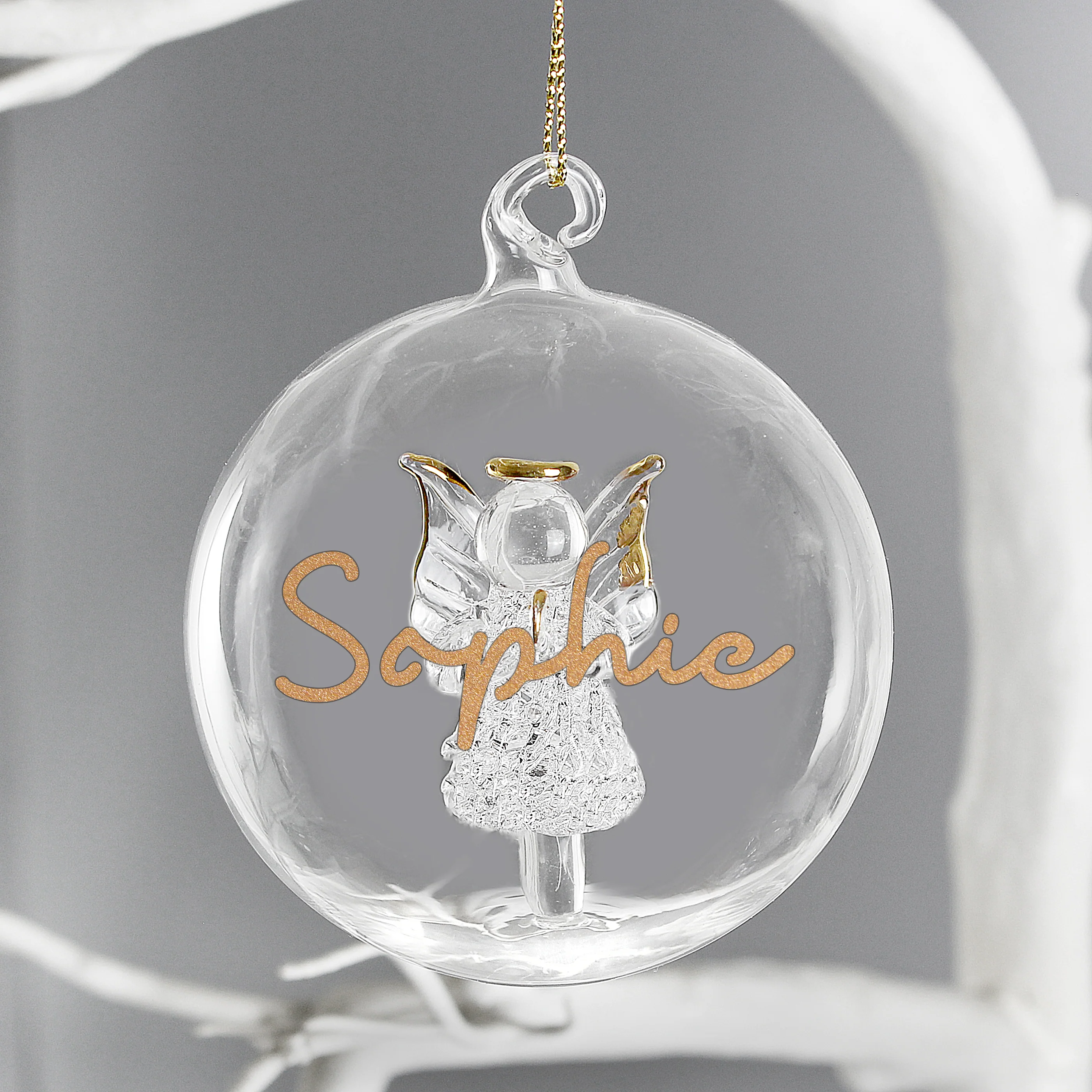 Personalised Gold Glitter Name Only Angel Glass Bauble - Image 3