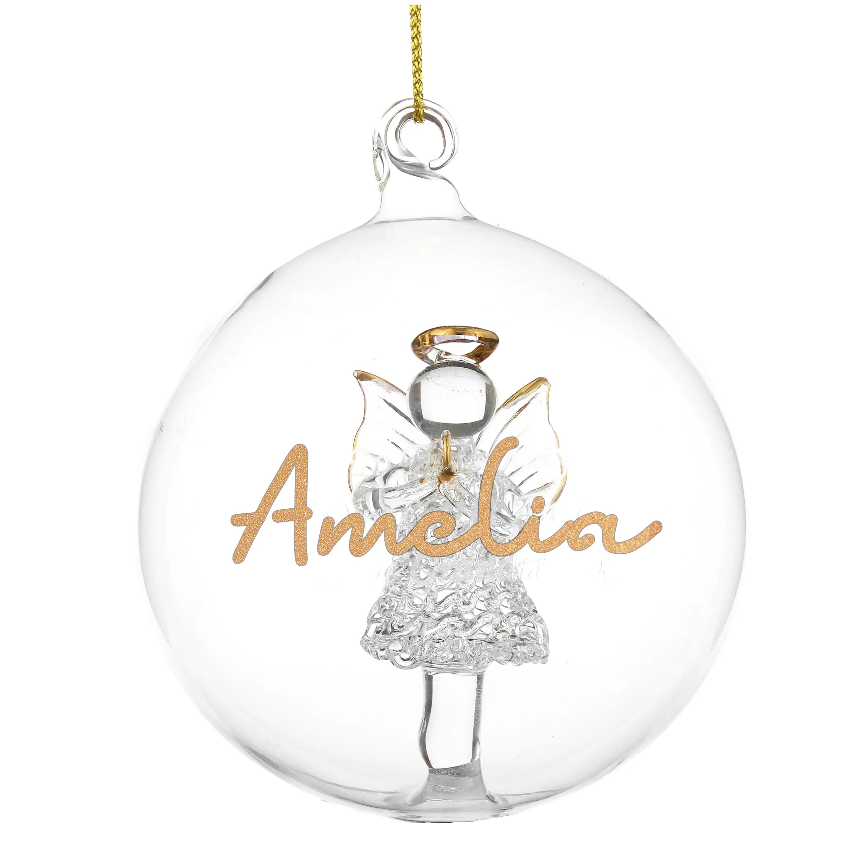 Personalised Gold Glitter Name Only Angel Glass Bauble - Image 4
