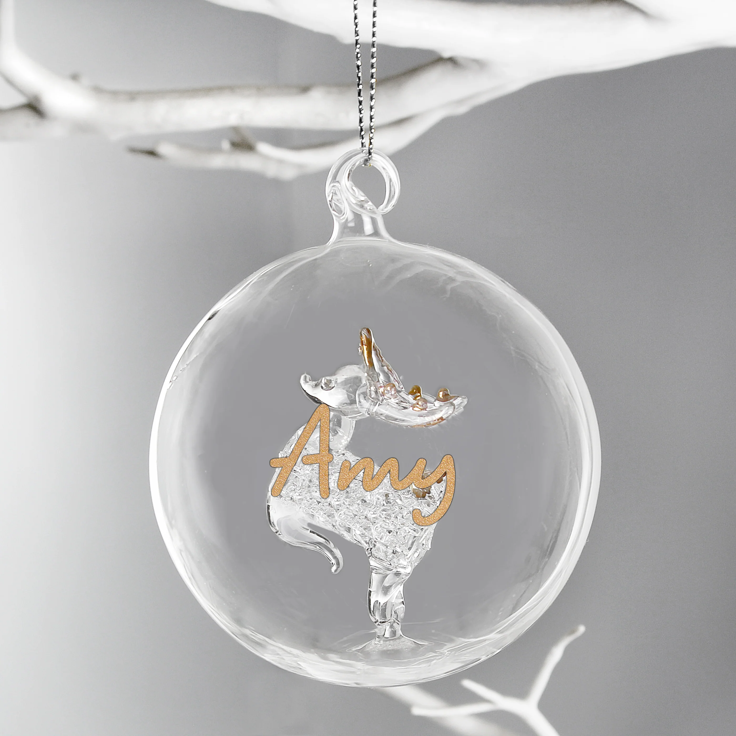Personalised Gold Glitter Name Only Reindeer Glass Bauble - Image 3