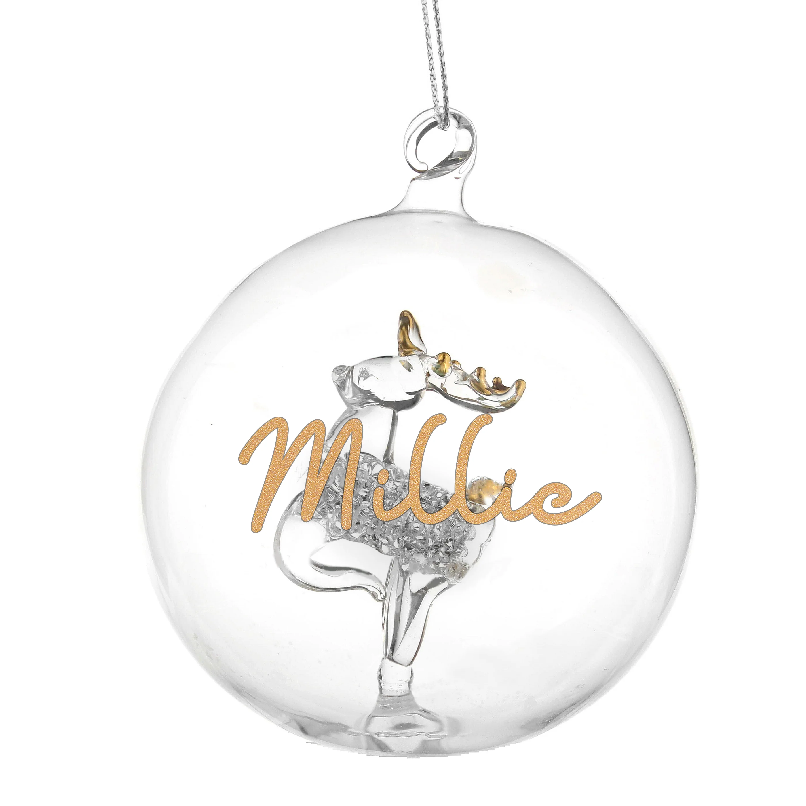 Personalised Gold Glitter Name Only Reindeer Glass Bauble - Image 4