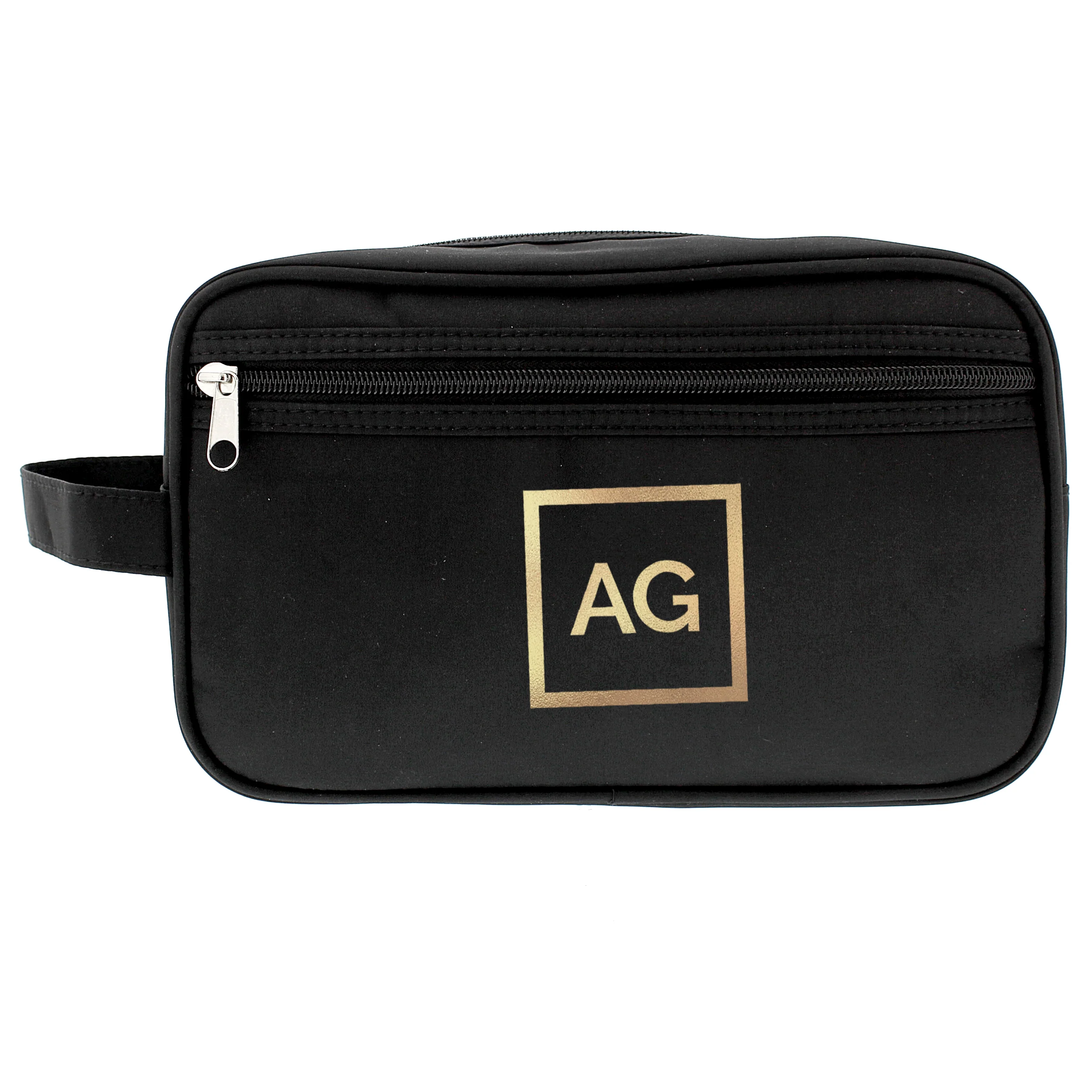Personalised Gold Initials Black Toiletry Bag - Image 2