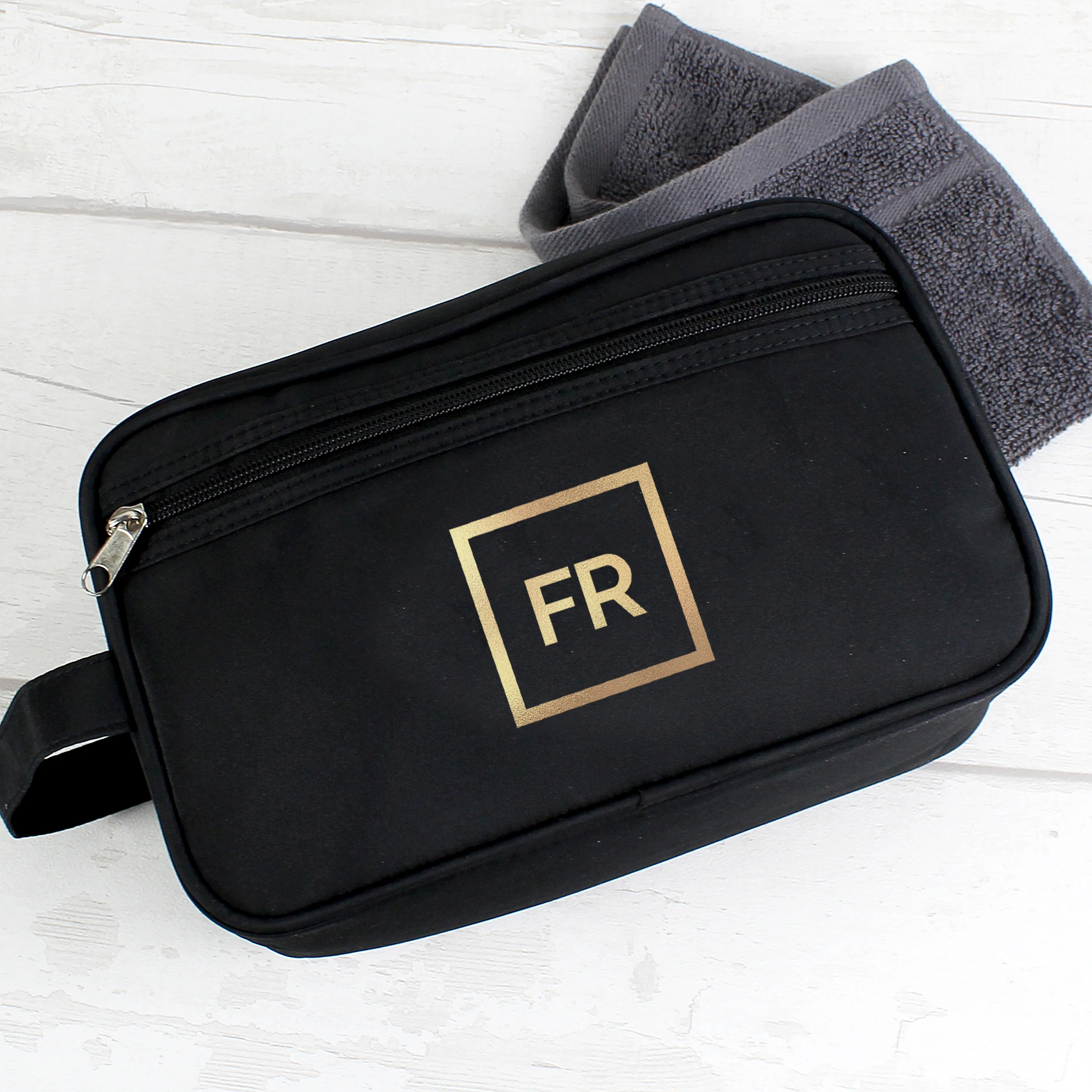 Personalised Gold Initials Black Toiletry Bag - Image 3