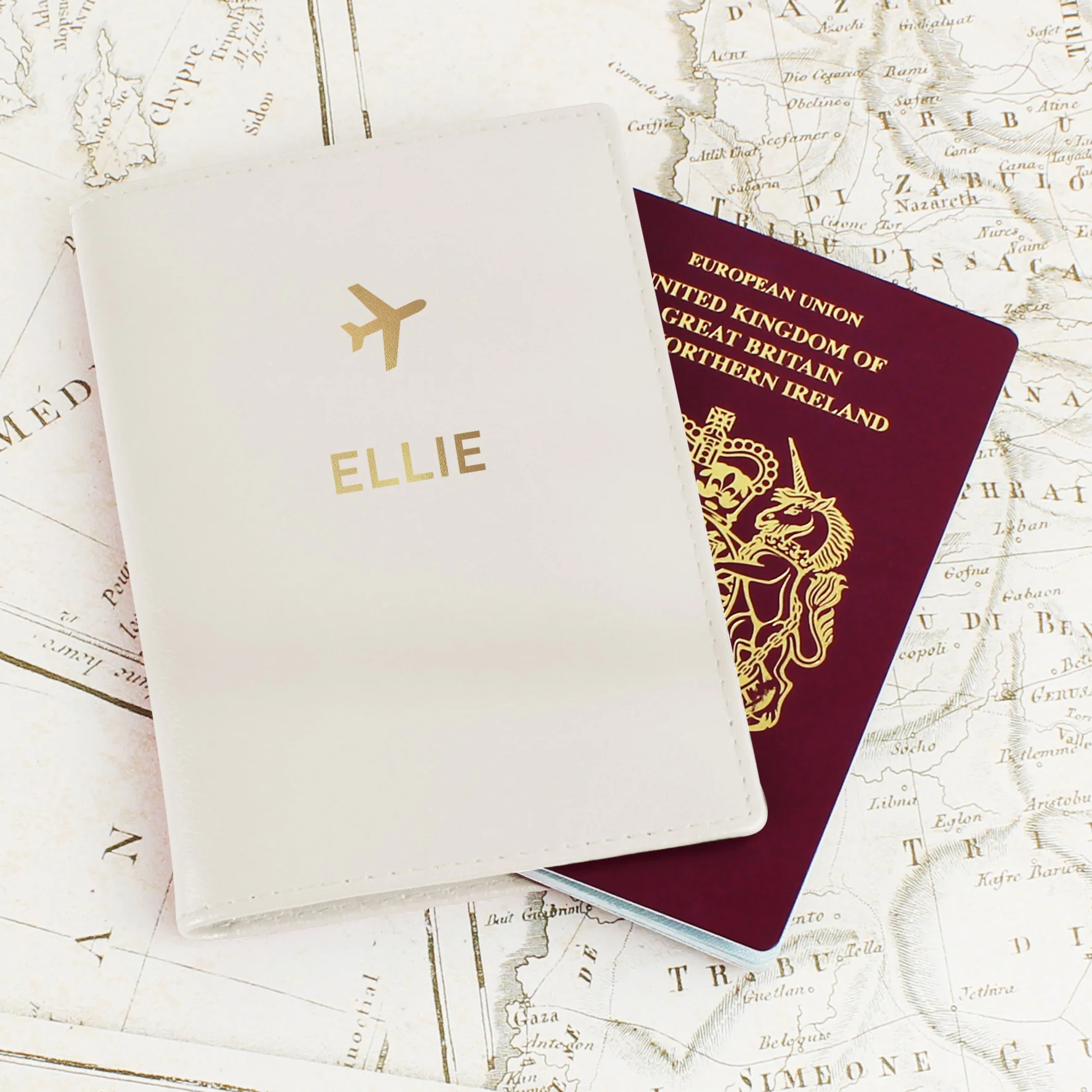 Personalised Gold Name Cream Passport Holder - Image 3