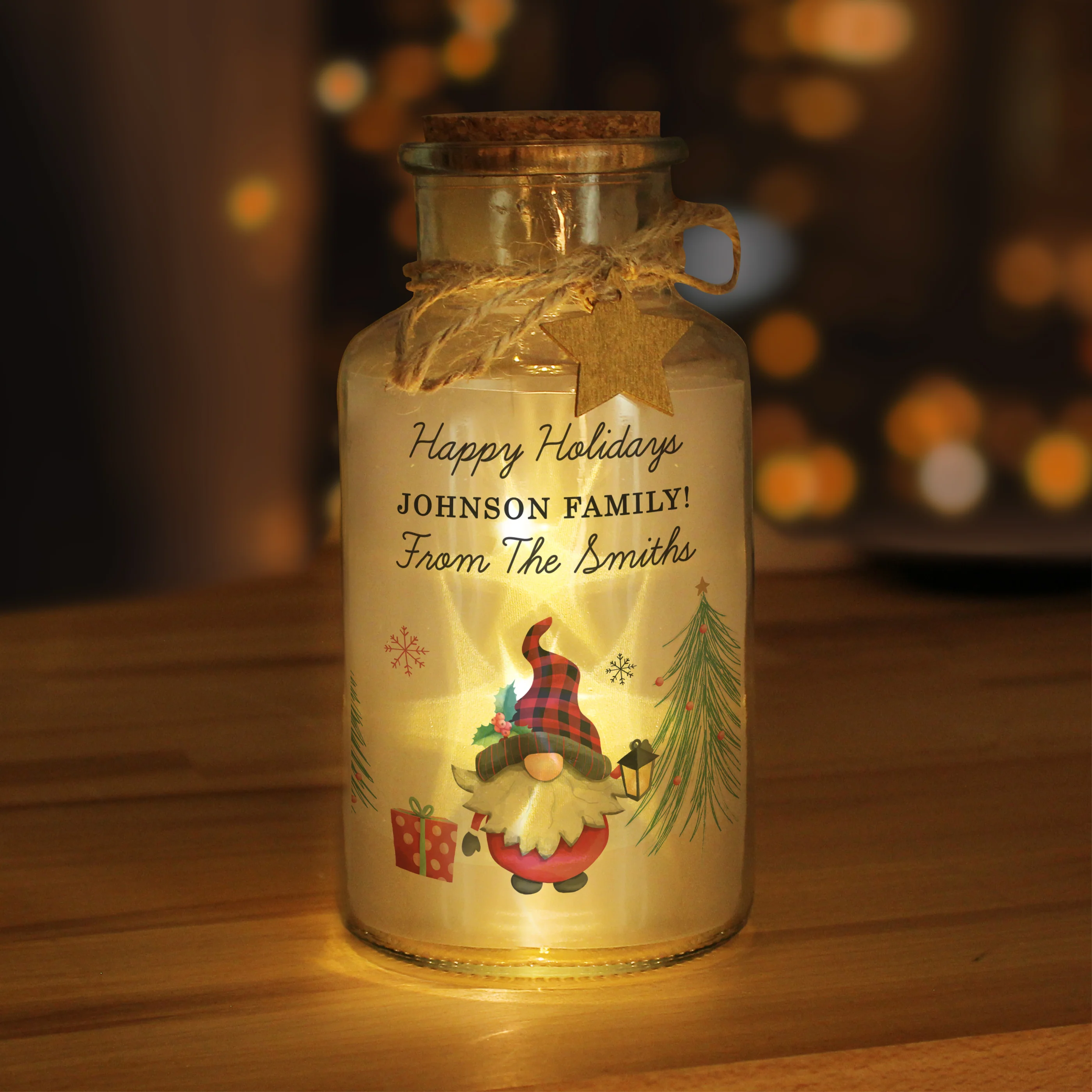 Personalised Gonk Christmas Scene LED Glass Jar - Image 2