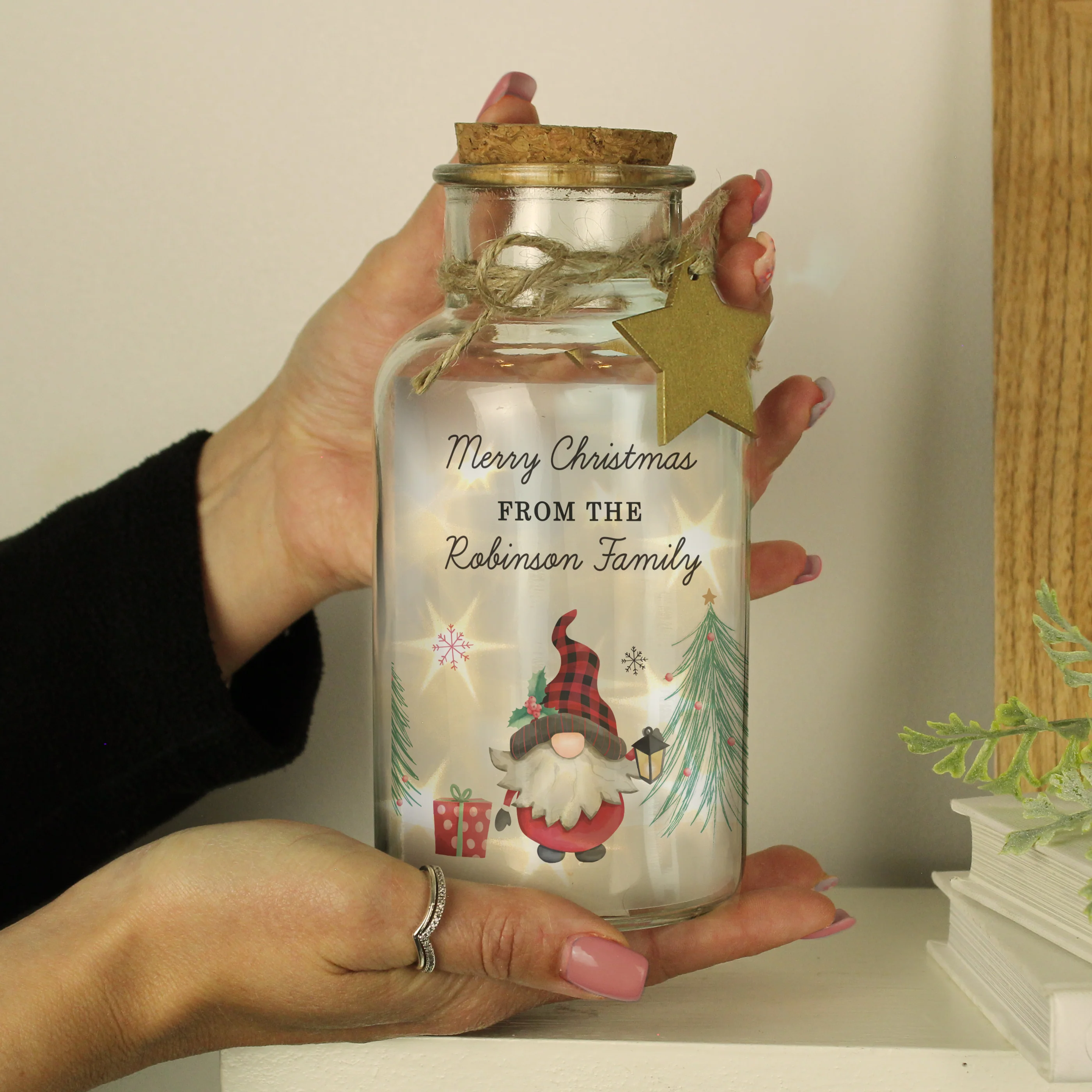 Personalised Gonk Christmas Scene LED Glass Jar - Image 3