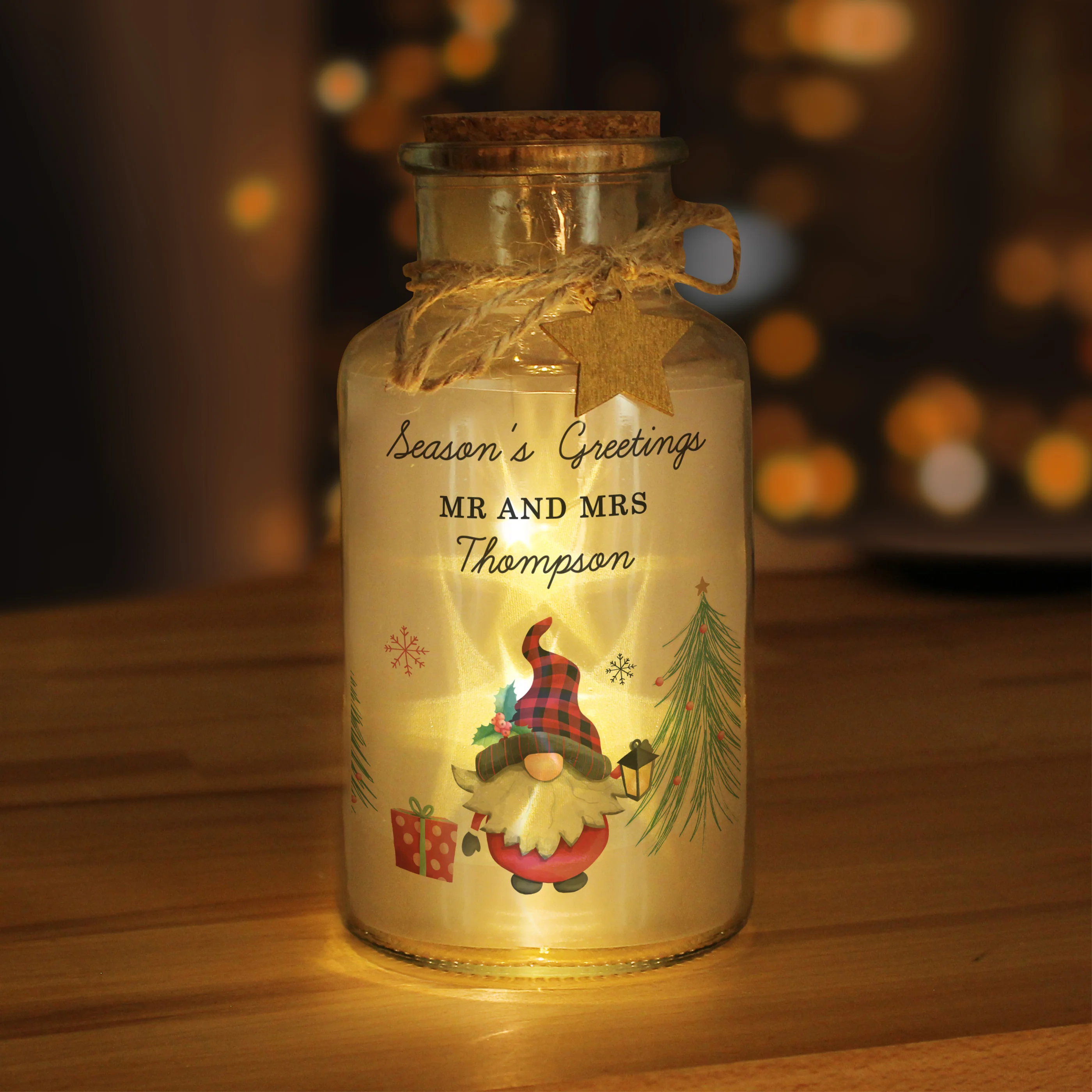 Personalised Gonk Christmas Scene LED Glass Jar - Image 4