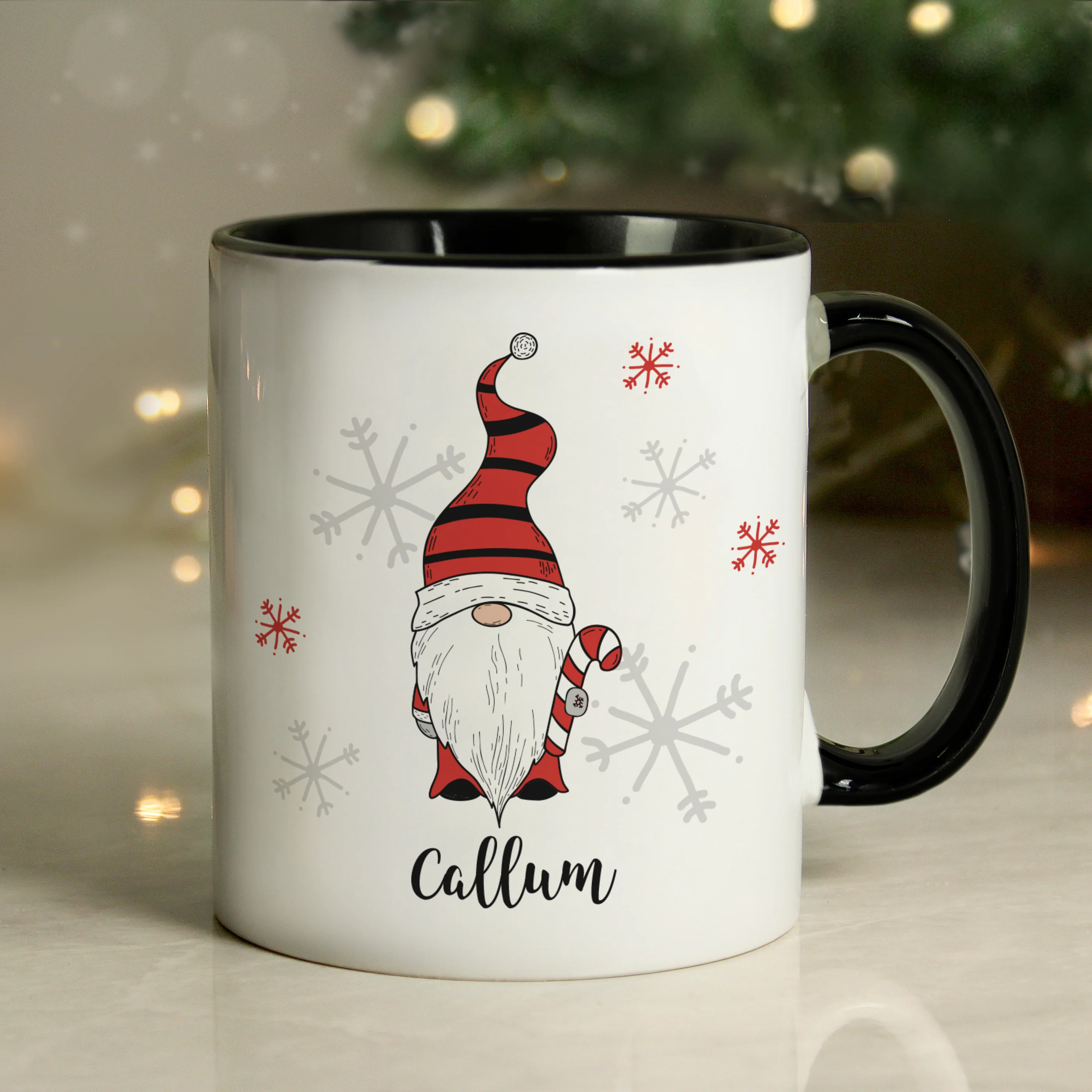 Personalised Gonk Family Black Handled Christmas Mug - Boy - Image 2