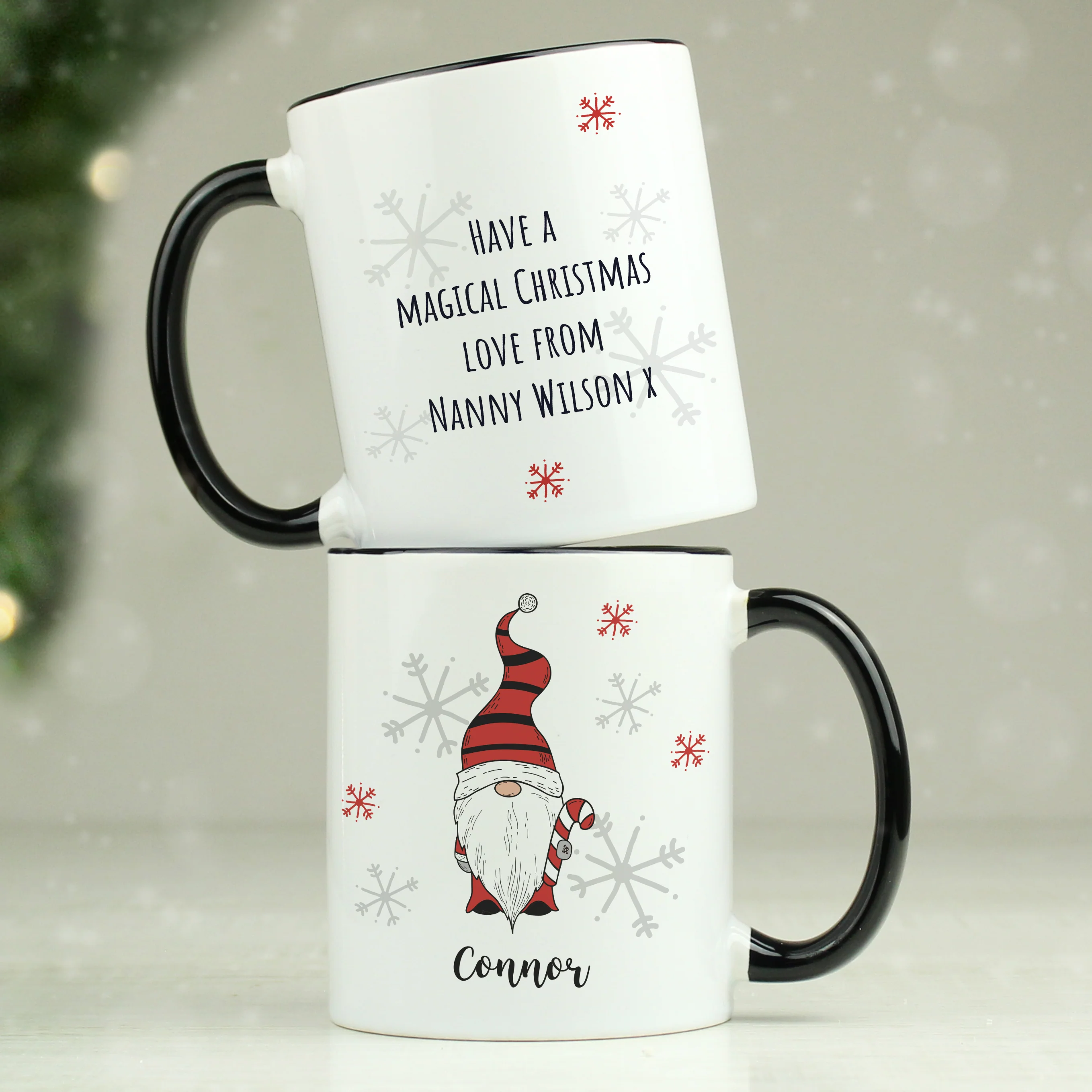Personalised Gonk Family Black Handled Christmas Mug - Boy - Image 3