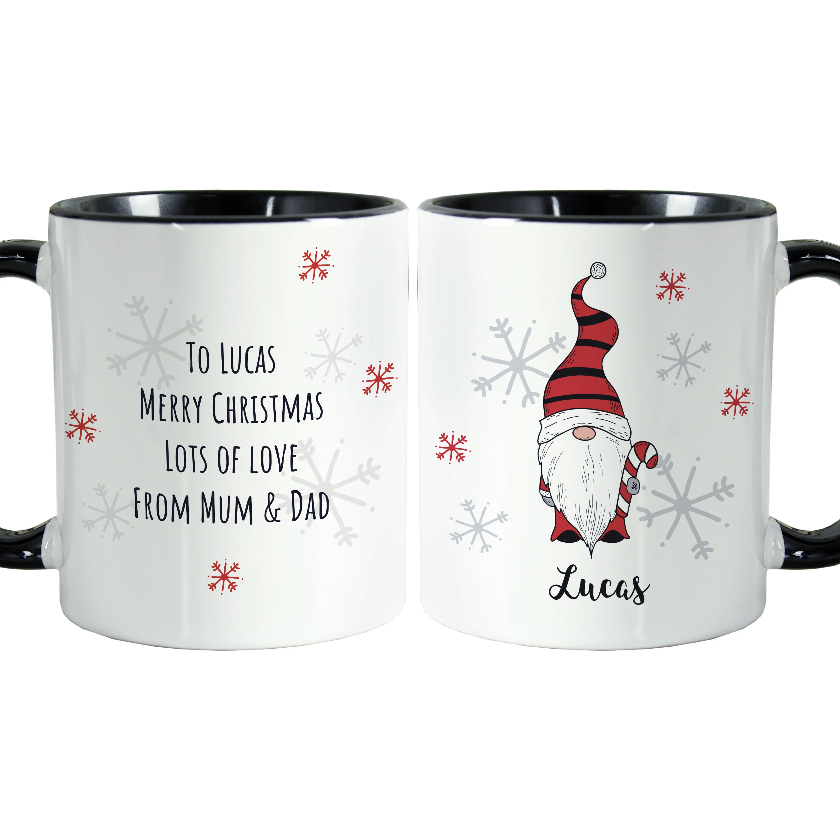 Personalised Gonk Family Black Handled Christmas Mug - Boy - Image 5