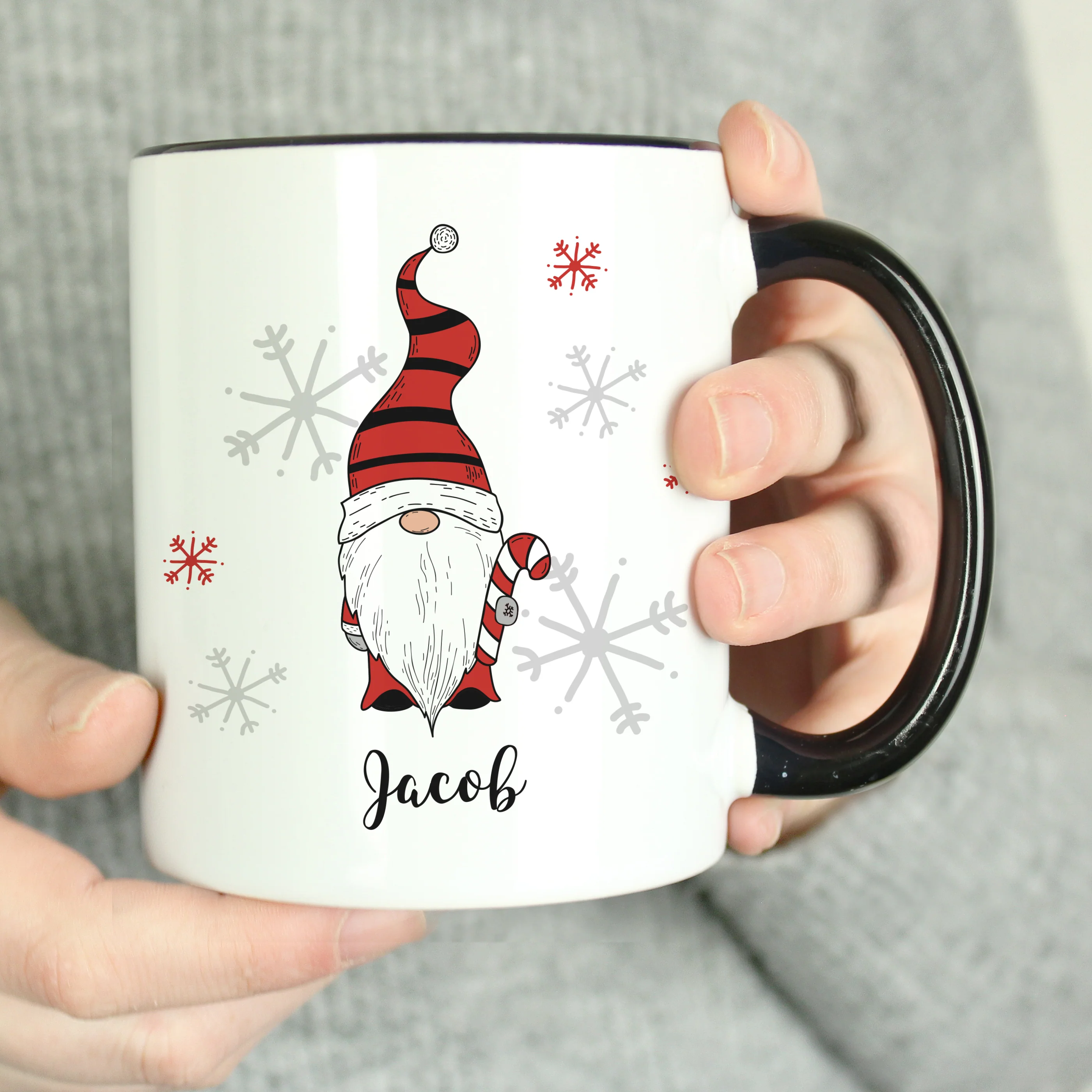 Personalised Gonk Family Black Handled Christmas Mug - Boy - Image 6