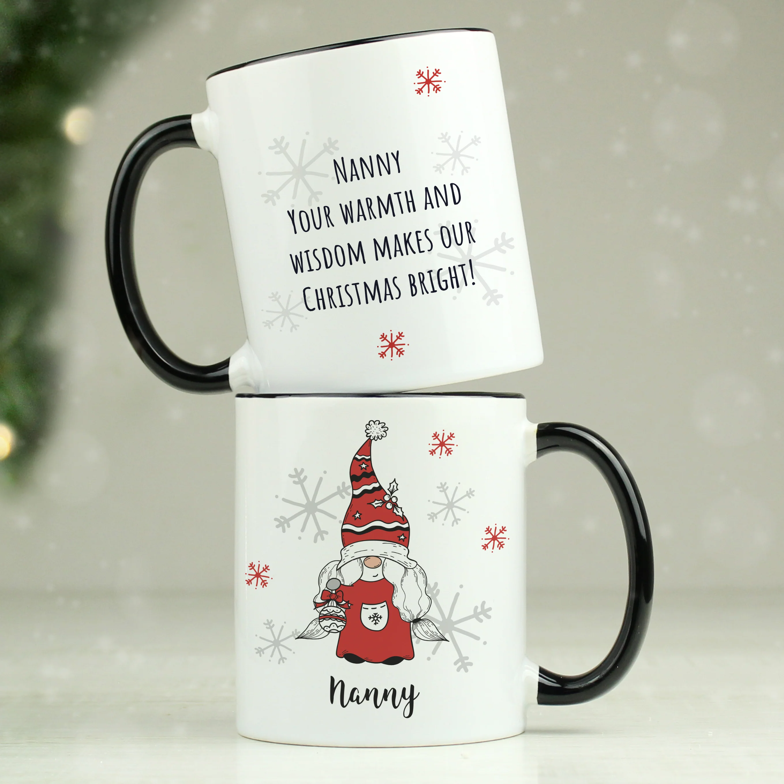 Personalised Gonk Family Black Handled Christmas Mug - Female - Image 3