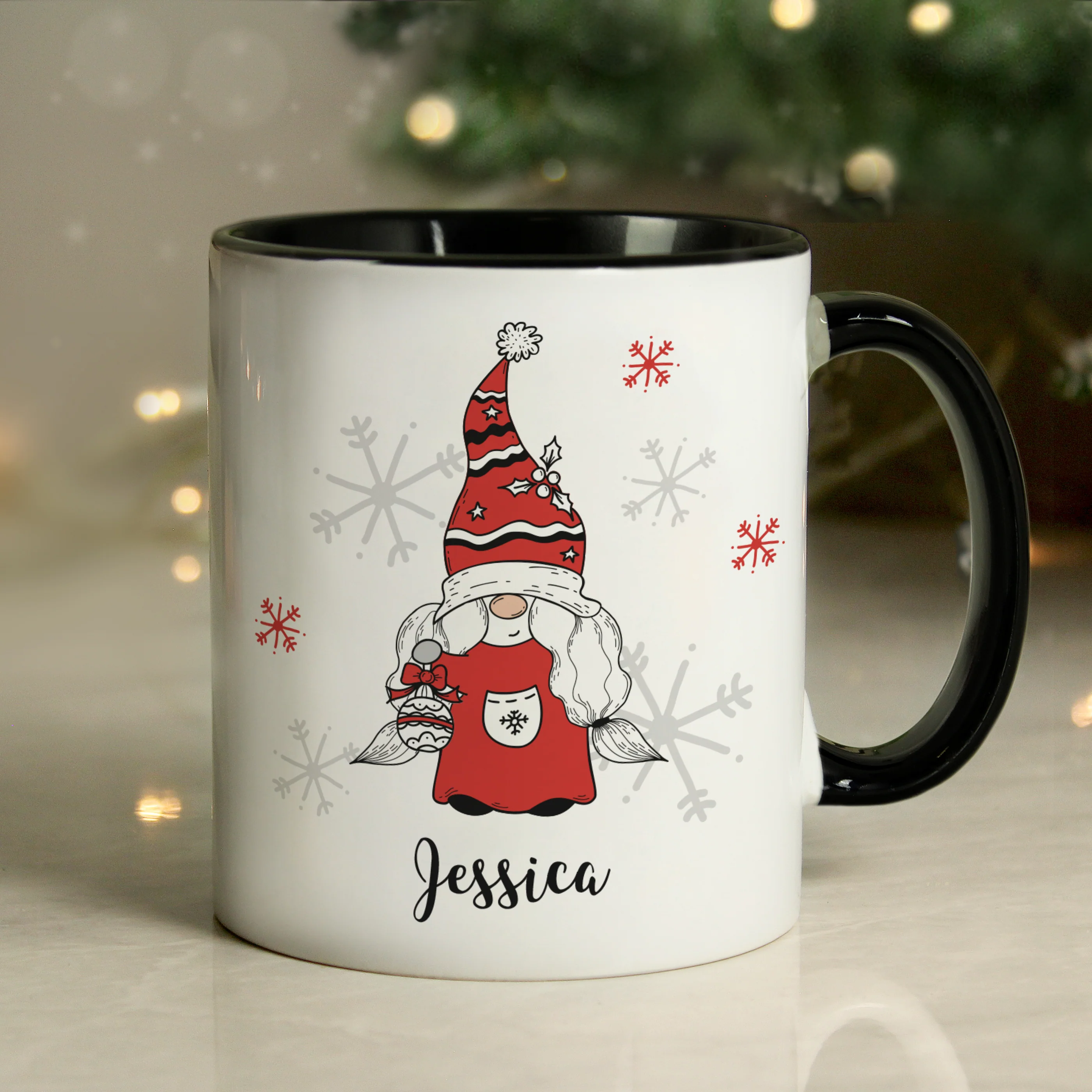 Personalised Gonk Family Black Handled Christmas Mug - Female - Image 4