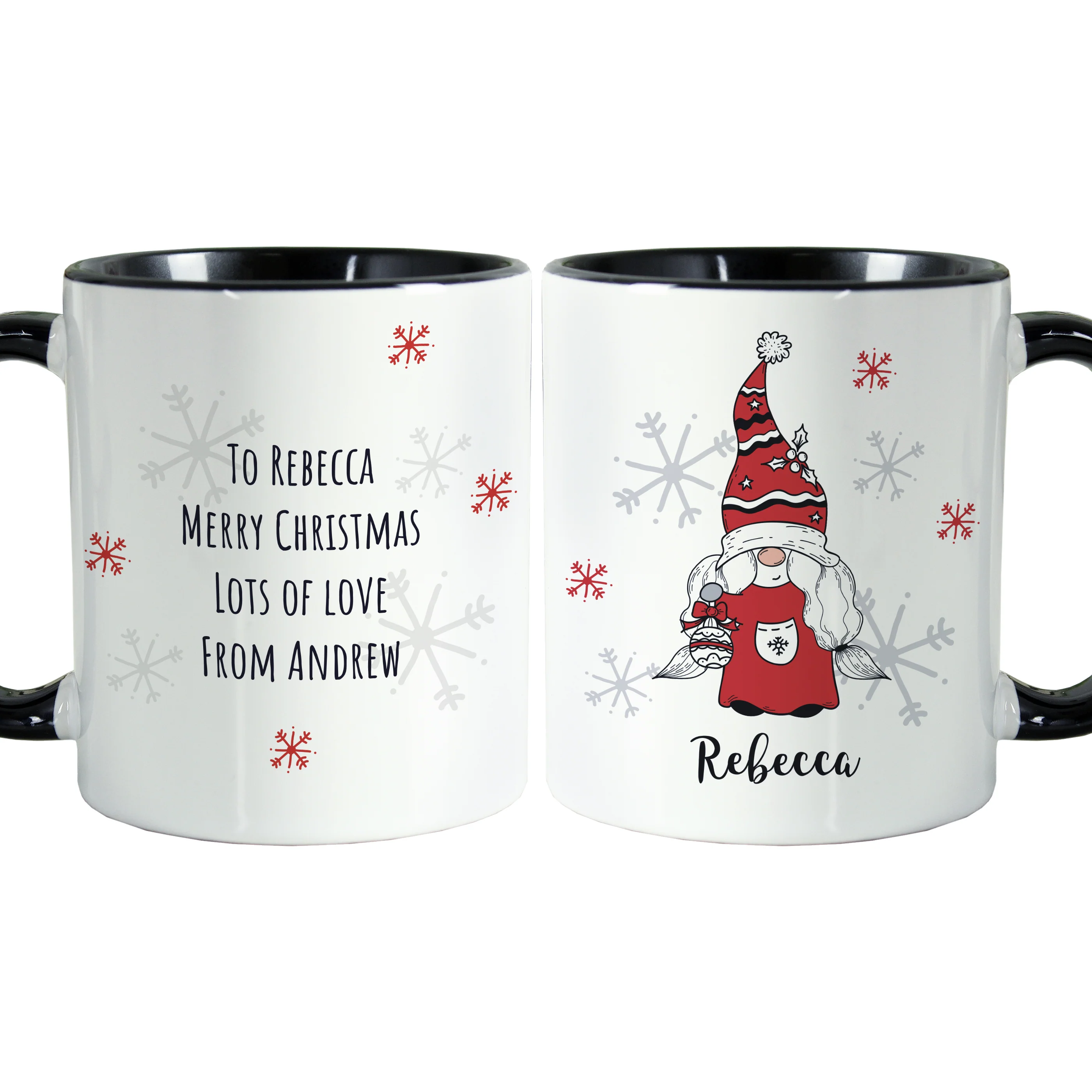 Personalised Gonk Family Black Handled Christmas Mug - Female - Image 5