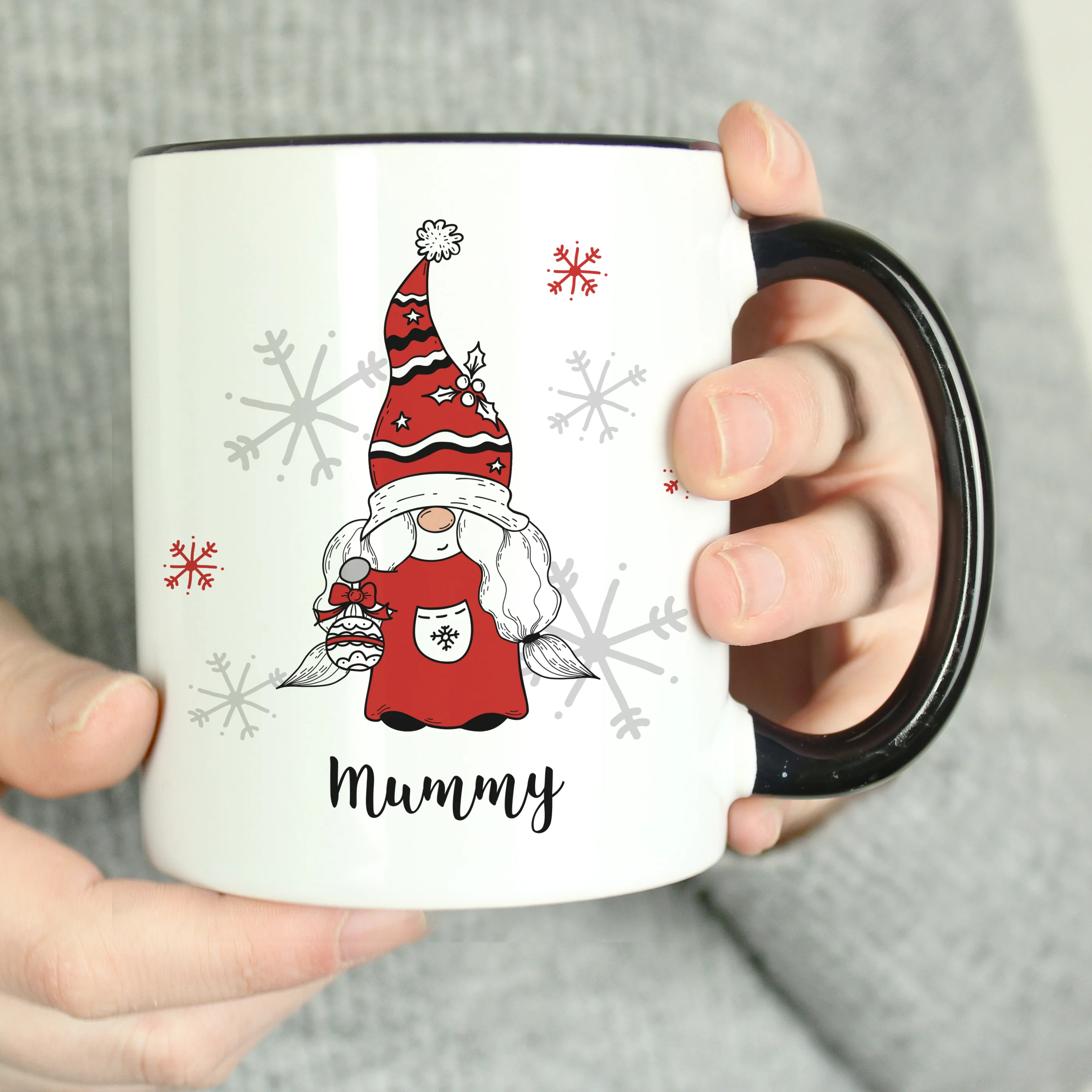 Personalised Gonk Family Black Handled Christmas Mug - Female - Image 6