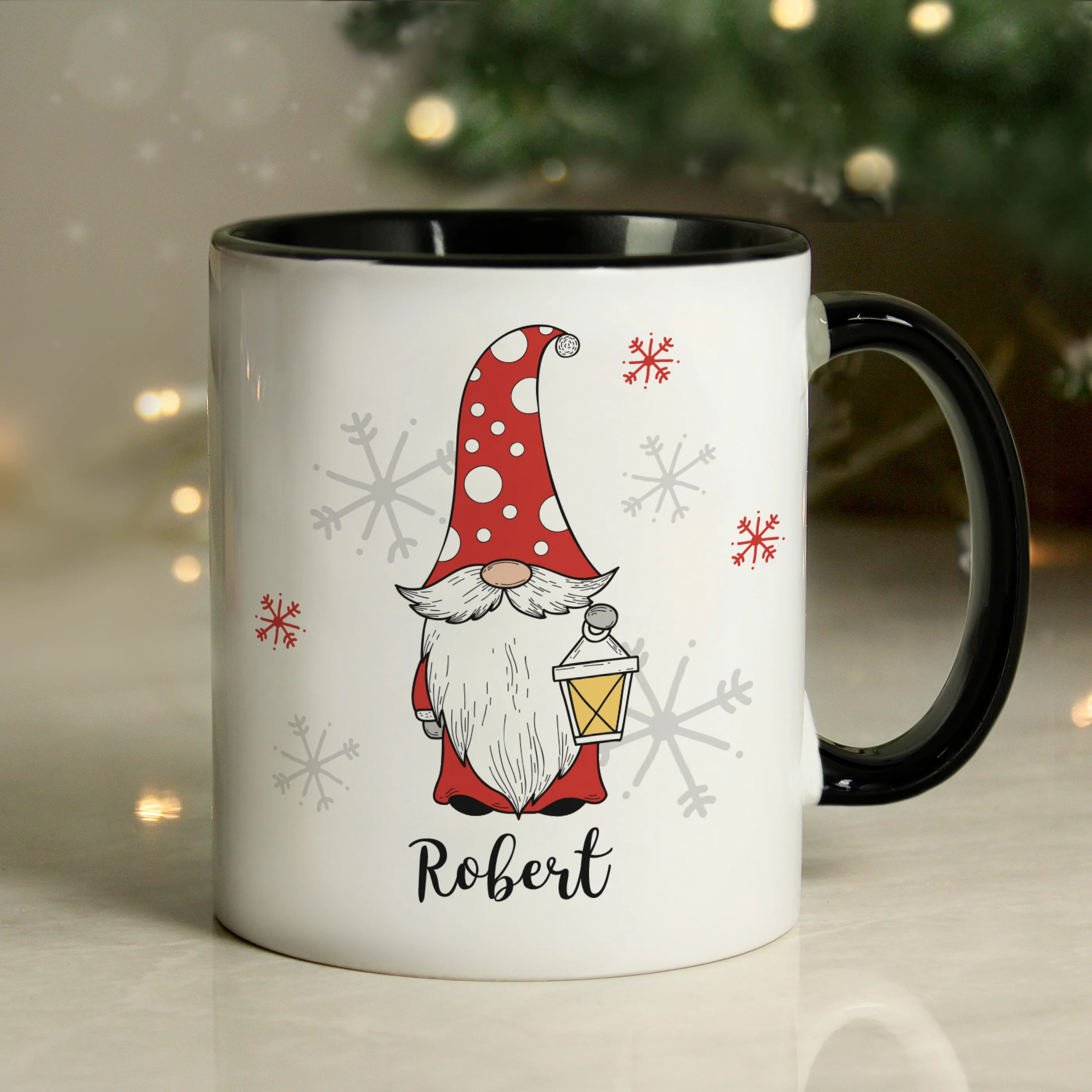 Personalised Gonk Family Black Handled Christmas Mug - Male - Image 2