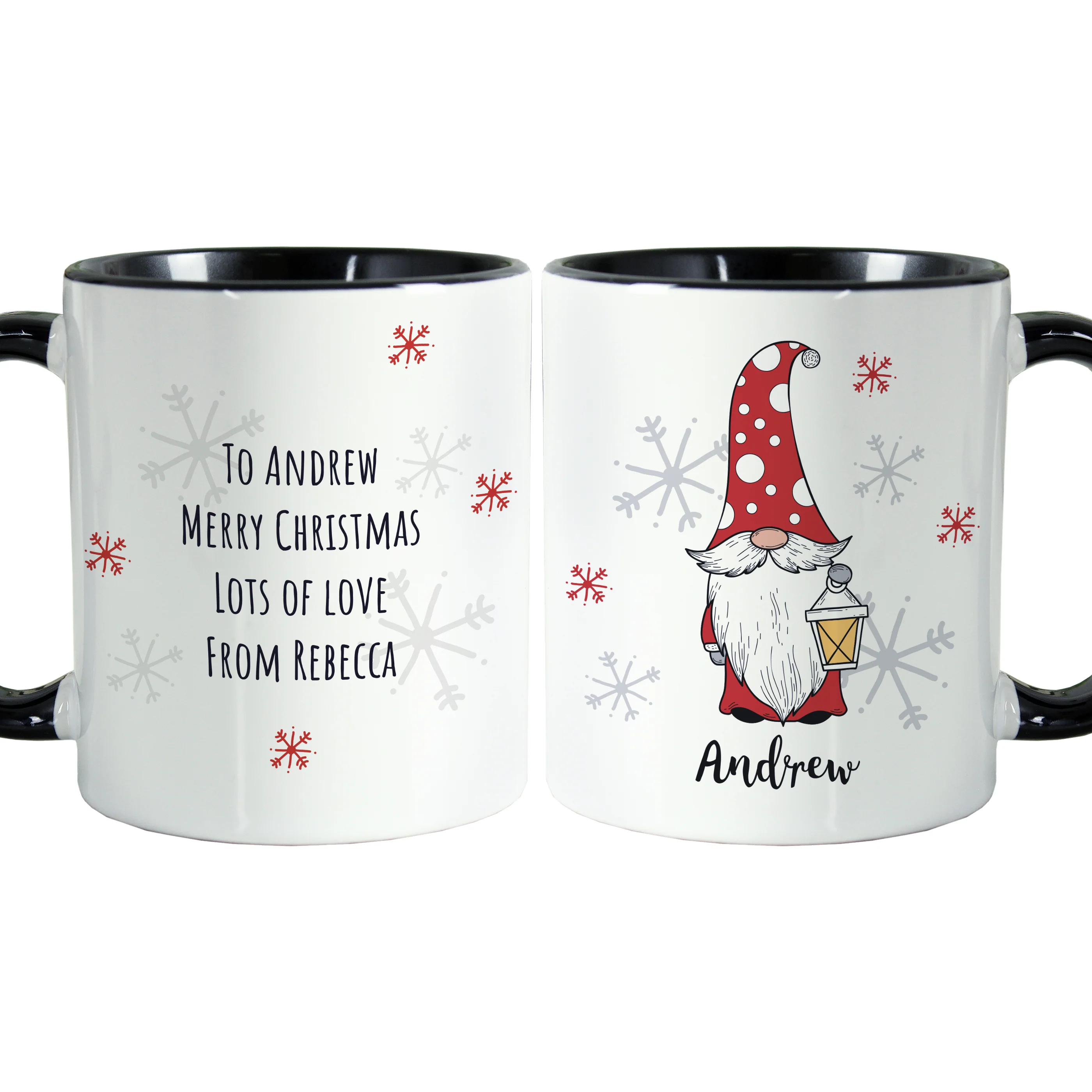 Personalised Gonk Family Black Handled Christmas Mug - Male - Image 5