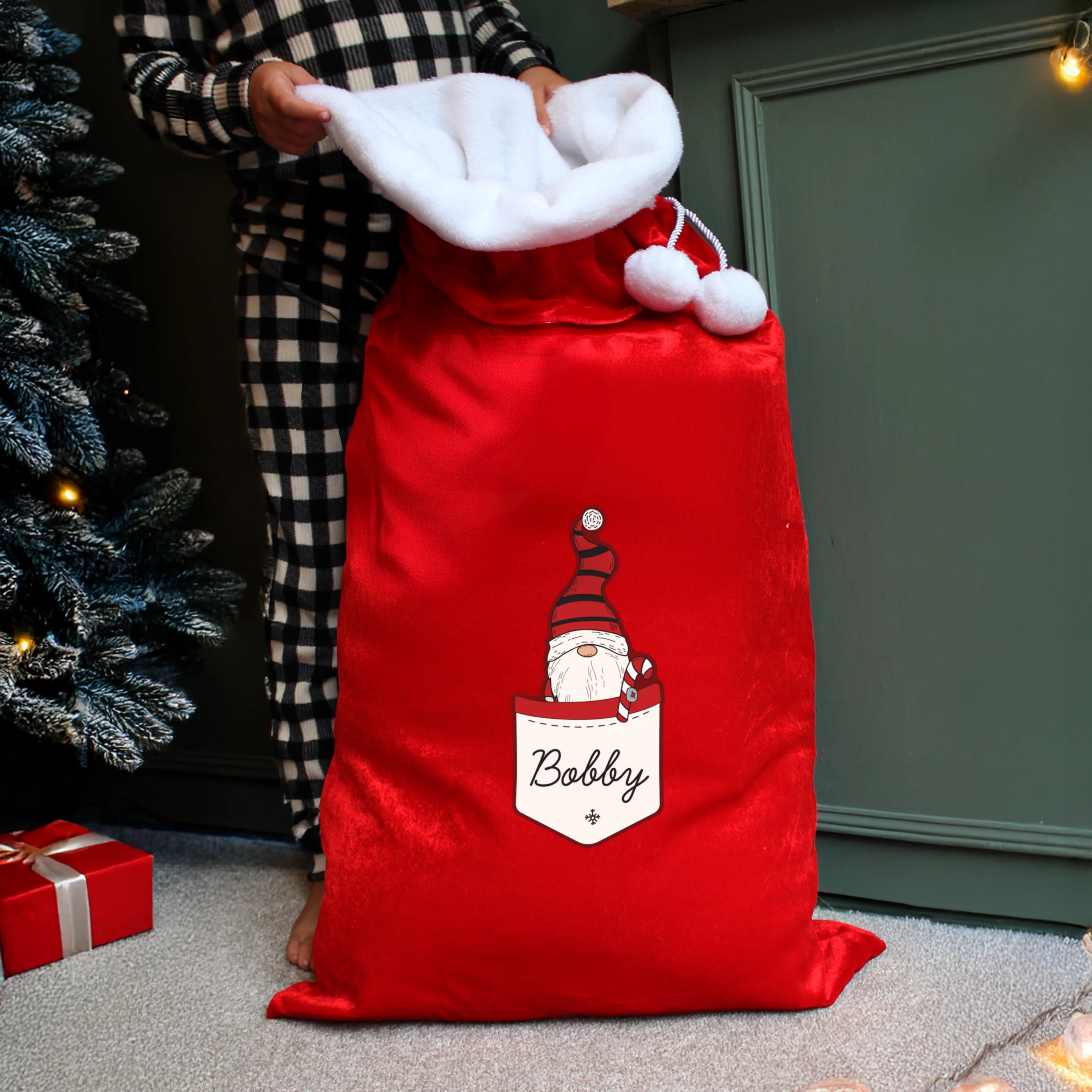 Personalised Gonk Family Red Christmas Sack - Boy - Image 3